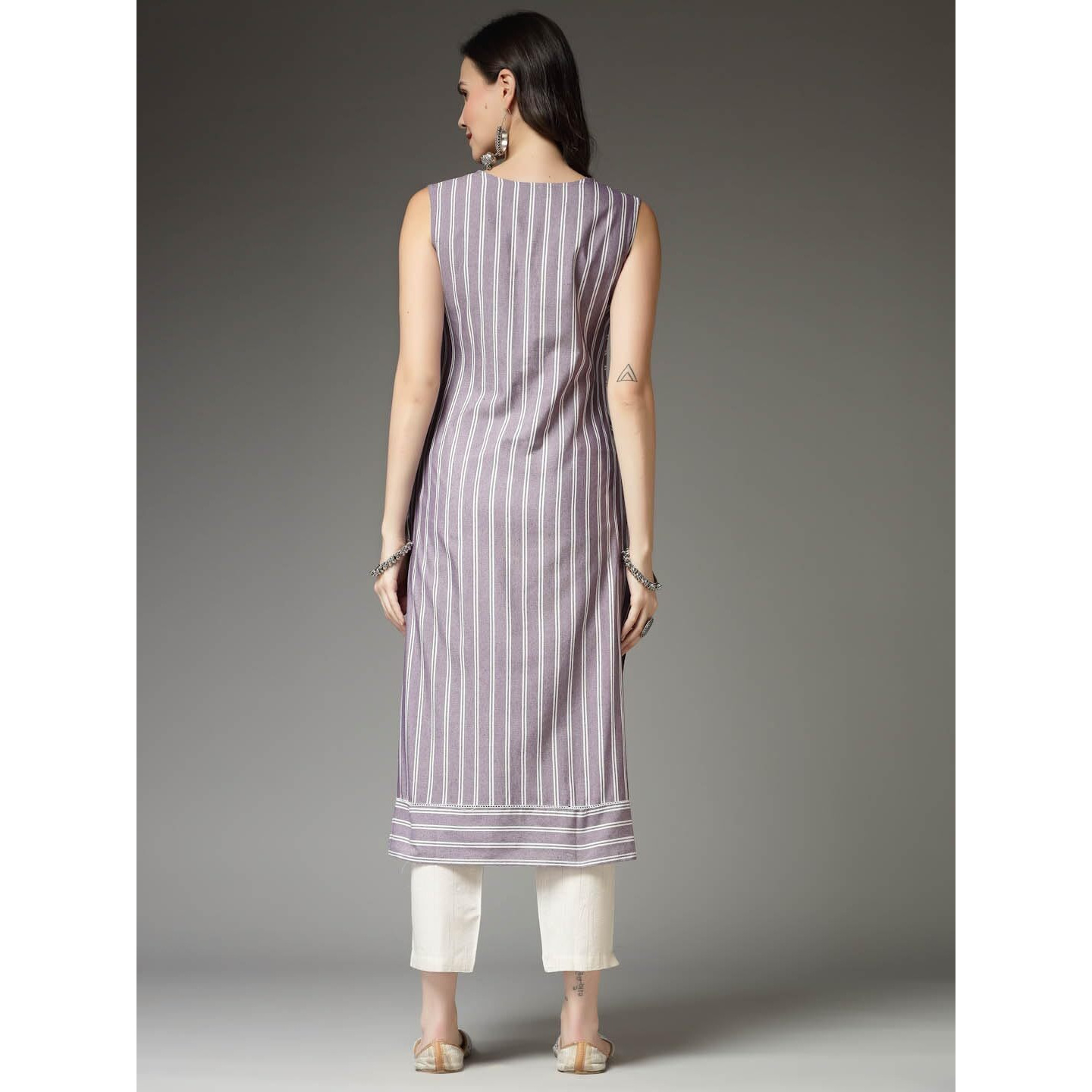 Stylum Women's Woven Striped Cotton Blend Straight Kurta (Xtatoomauve42_Mauve, Xl)