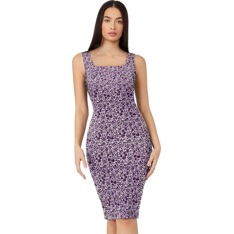 Toochki Women's Purple Lycra Botanical Print Bodycon Western Dress | Dress For Women | A Line Dress | Winter Dress | Western Dress | Latest Women Dress | Trendy Dress | Midi Dress