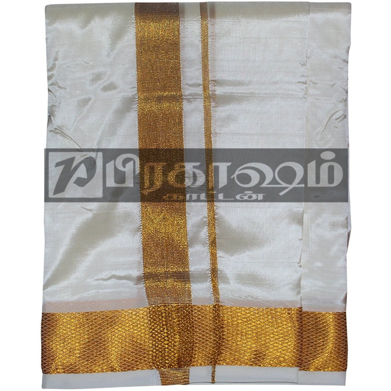 Prakasam Cotton Men's Poly Mix Wedding Collections Set (Double Layer Dhoti+Shirting Fabric + Towel)