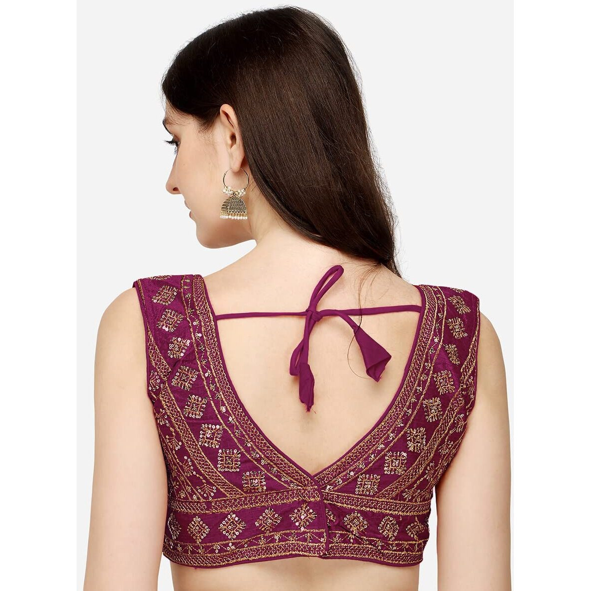 Vihu Fashion Women's Silk Embroidery Sequins Zari Work Readymade Saree Blouse