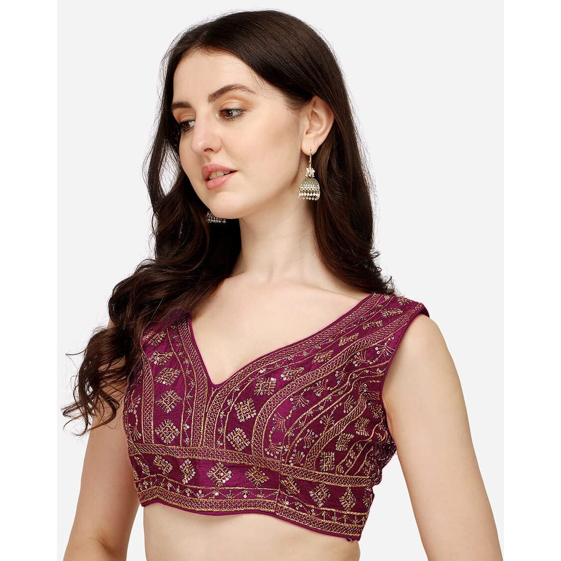 Vihu Fashion Women's Silk Embroidery Sequins Zari Work Readymade Saree Blouse