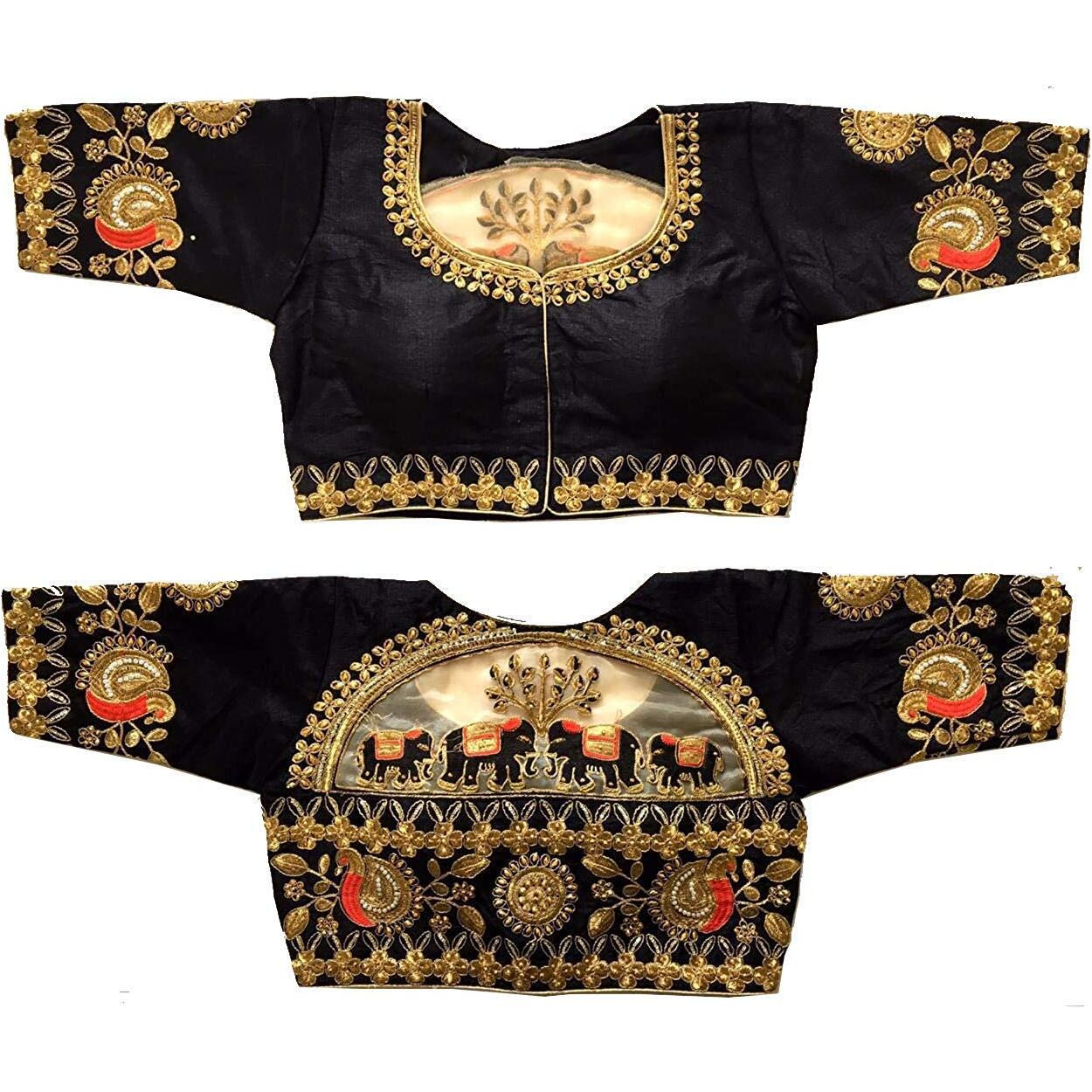 Pujia Mils Women's Silk Solid Half Sleeve Blouse (Dumbo_Black_38)