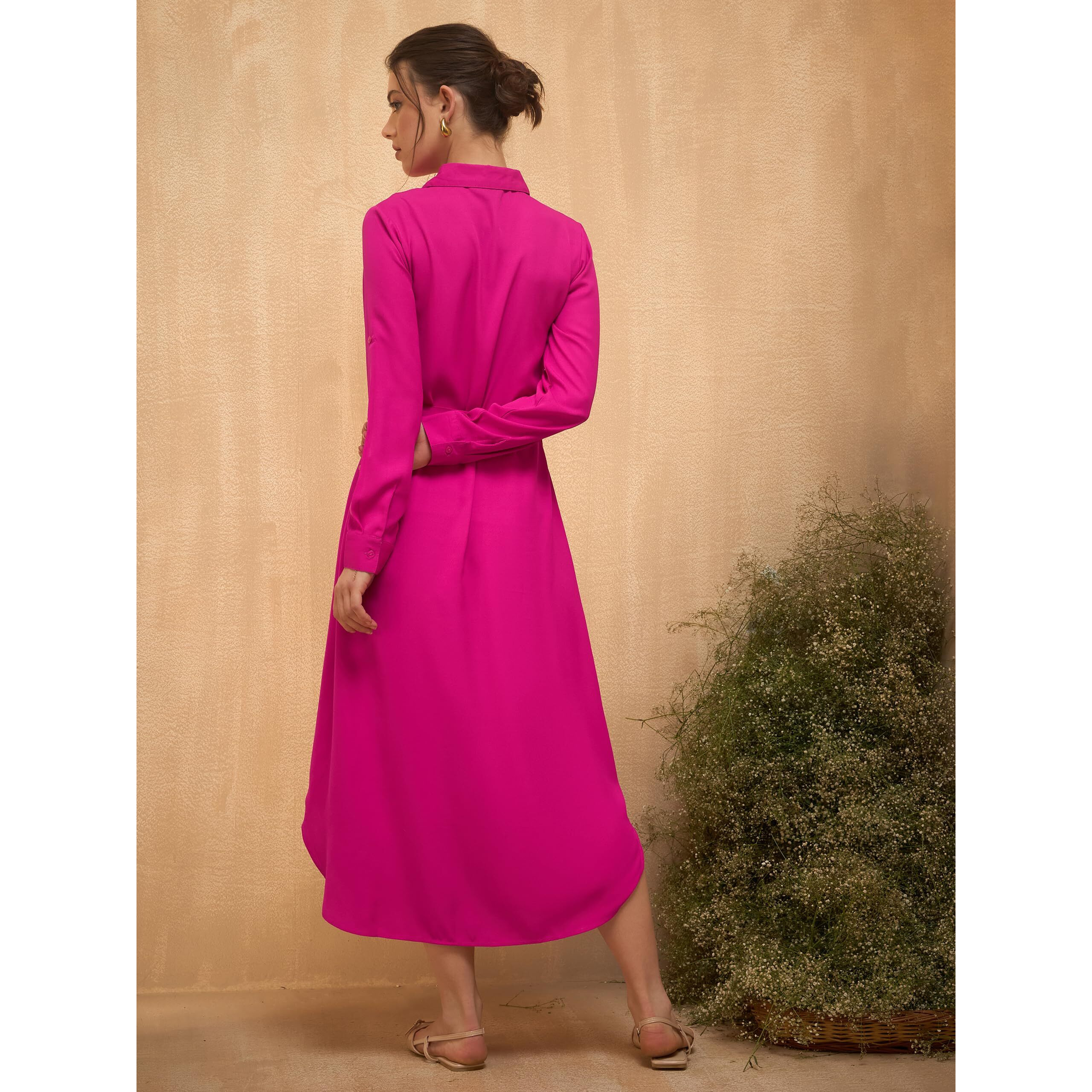 Rare Women's Polyester A-Line Mid-Calf Length Casual Dress (Ep8102A_Hot Pink_Xl)