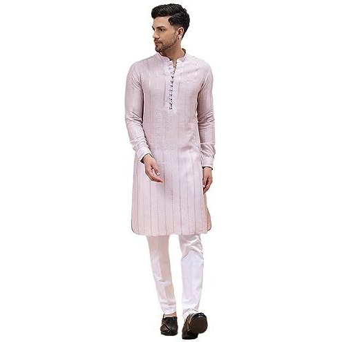 See Designs Men Pink Zari Wark Silk Woven Design Staright Kurta - Sds2Kt_1283L