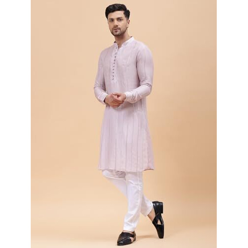 See Designs Men Pink Zari Wark Silk Woven Design Staright Kurta - Sds2Kt_1283L