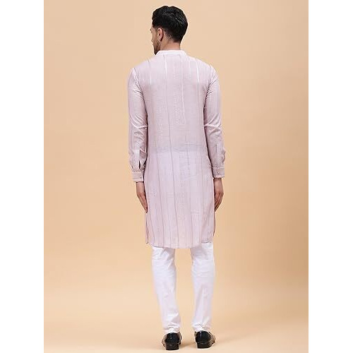 See Designs Men Pink Zari Wark Silk Woven Design Staright Kurta - Sds2Kt_1283L