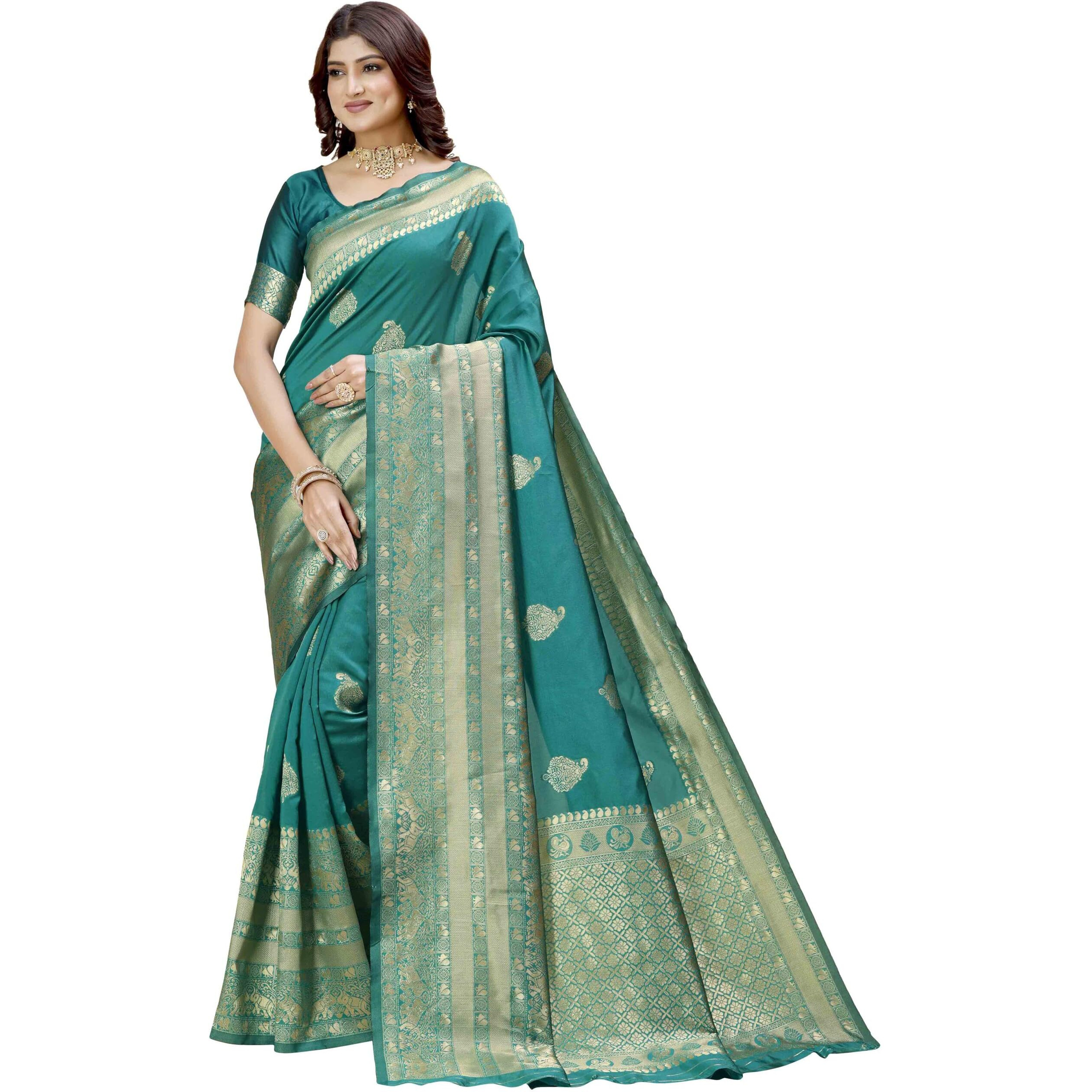 Shasmi Women's Banarasi Saree Pure Kanjivaram Silk Saree Soft New Ladies 2025 Design Wear Pattu Sarees Latest Party Sari Collections With Blouse Piece For Wedding Sadi (Pari-208 Rama)