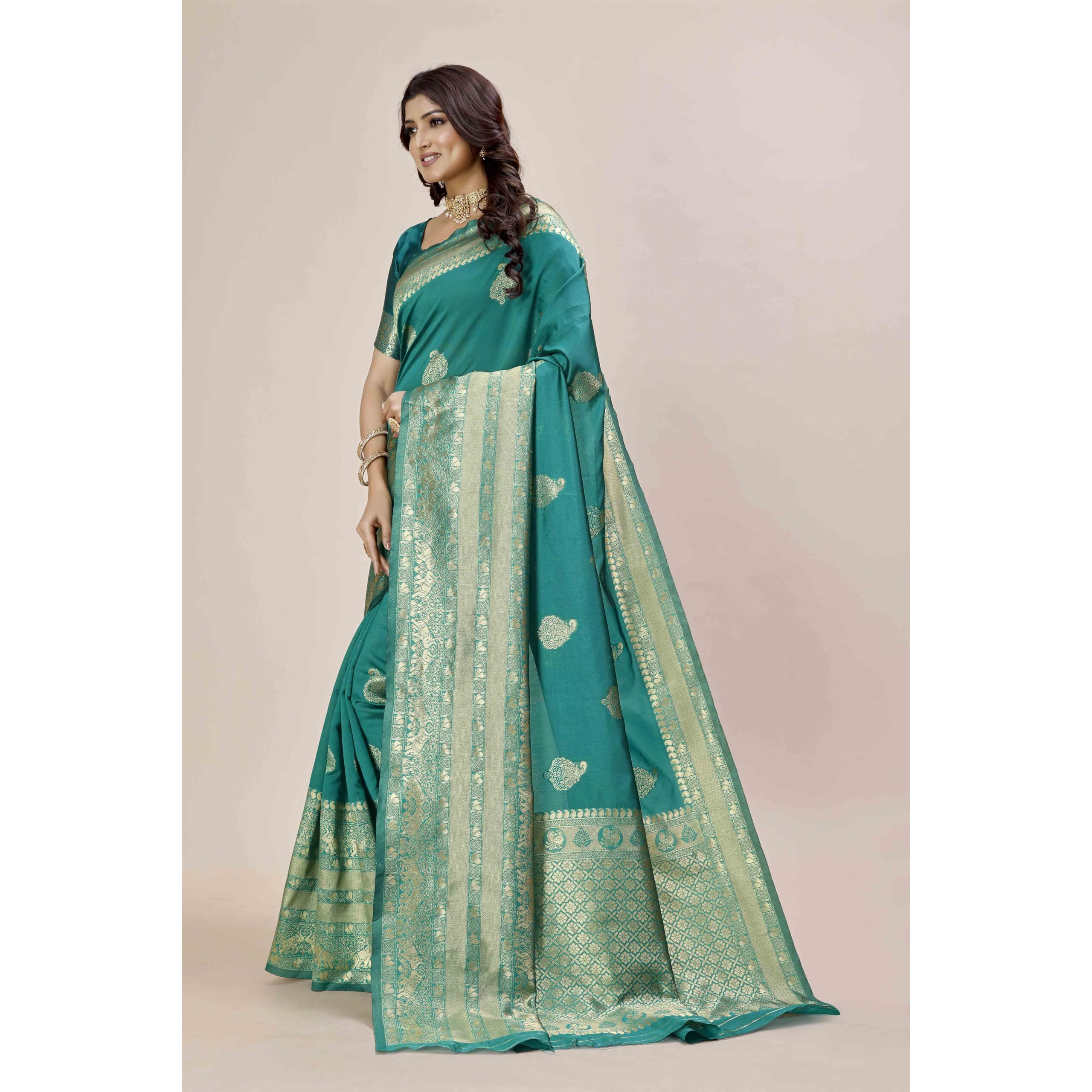 Shasmi Women's Banarasi Saree Pure Kanjivaram Silk Saree Soft New Ladies 2025 Design Wear Pattu Sarees Latest Party Sari Collections With Blouse Piece For Wedding Sadi (Pari-208 Rama)