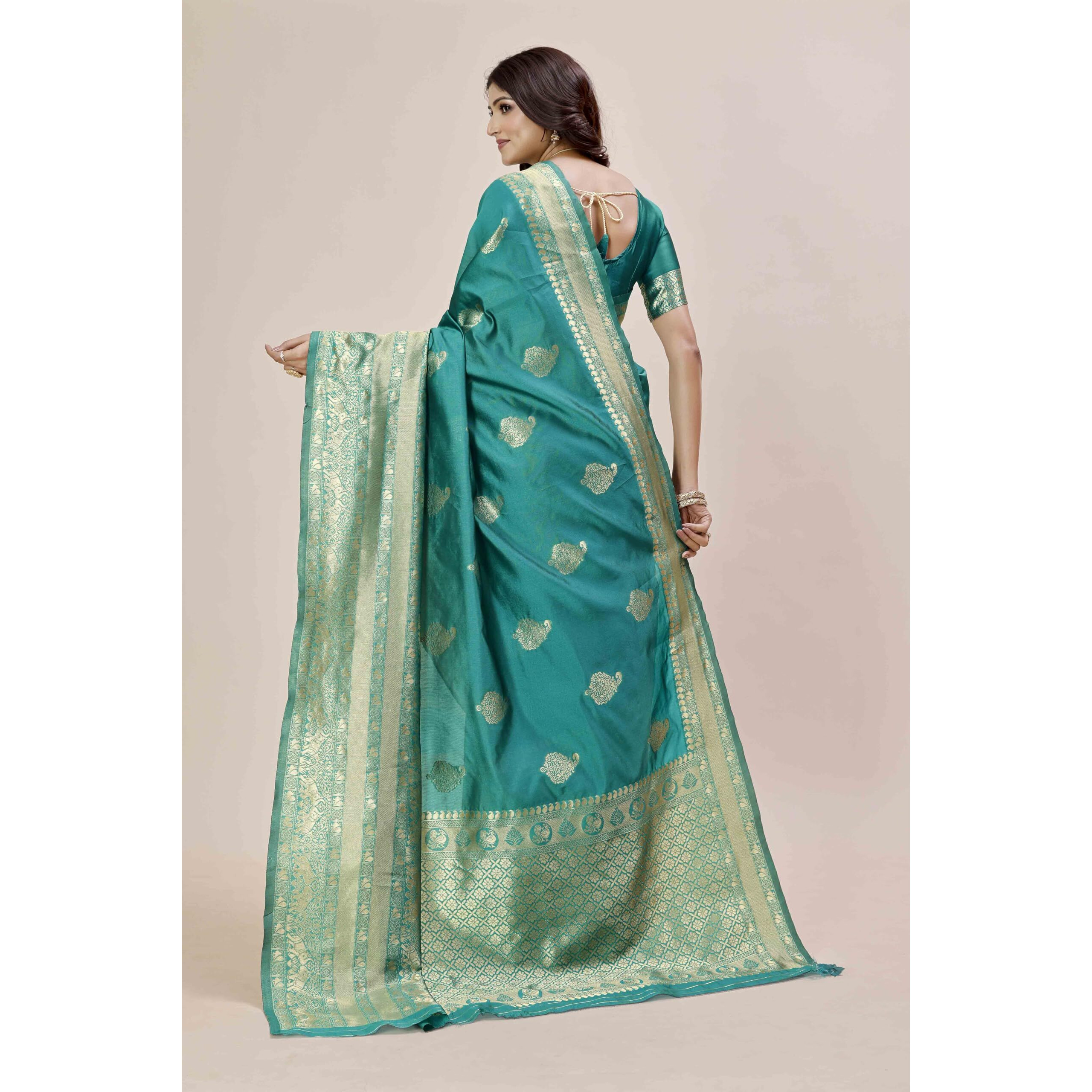Shasmi Women's Banarasi Saree Pure Kanjivaram Silk Saree Soft New Ladies 2025 Design Wear Pattu Sarees Latest Party Sari Collections With Blouse Piece For Wedding Sadi (Pari-208 Rama)
