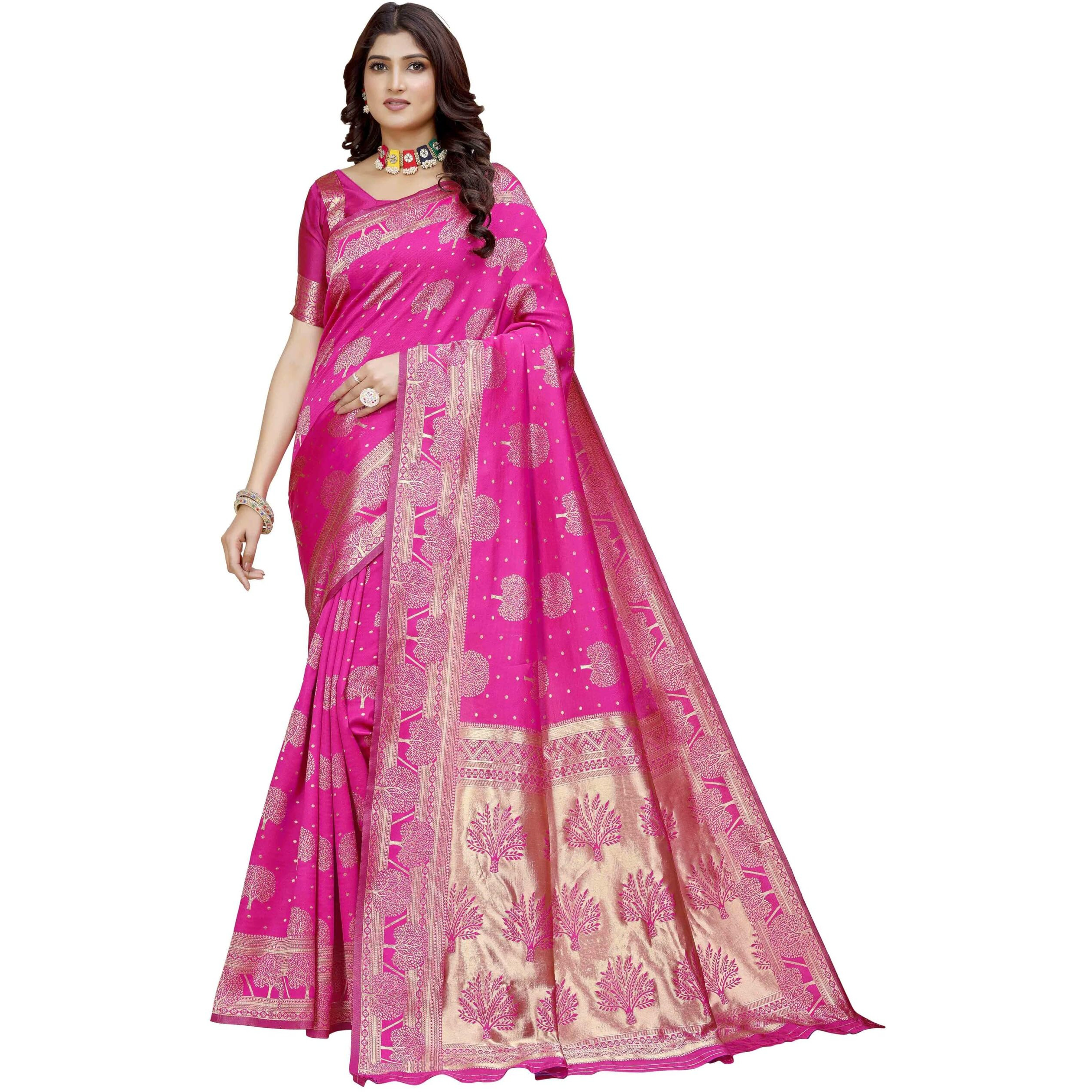 Shasmi Women's Banarasi Saree Pure Kanjivaram Silk Saree Soft New Ladies 2025 Design Wear Pattu Sarees Latest Party Sari Collections With Blouse Piece For Wedding Sadi (Pari-217 Rani)