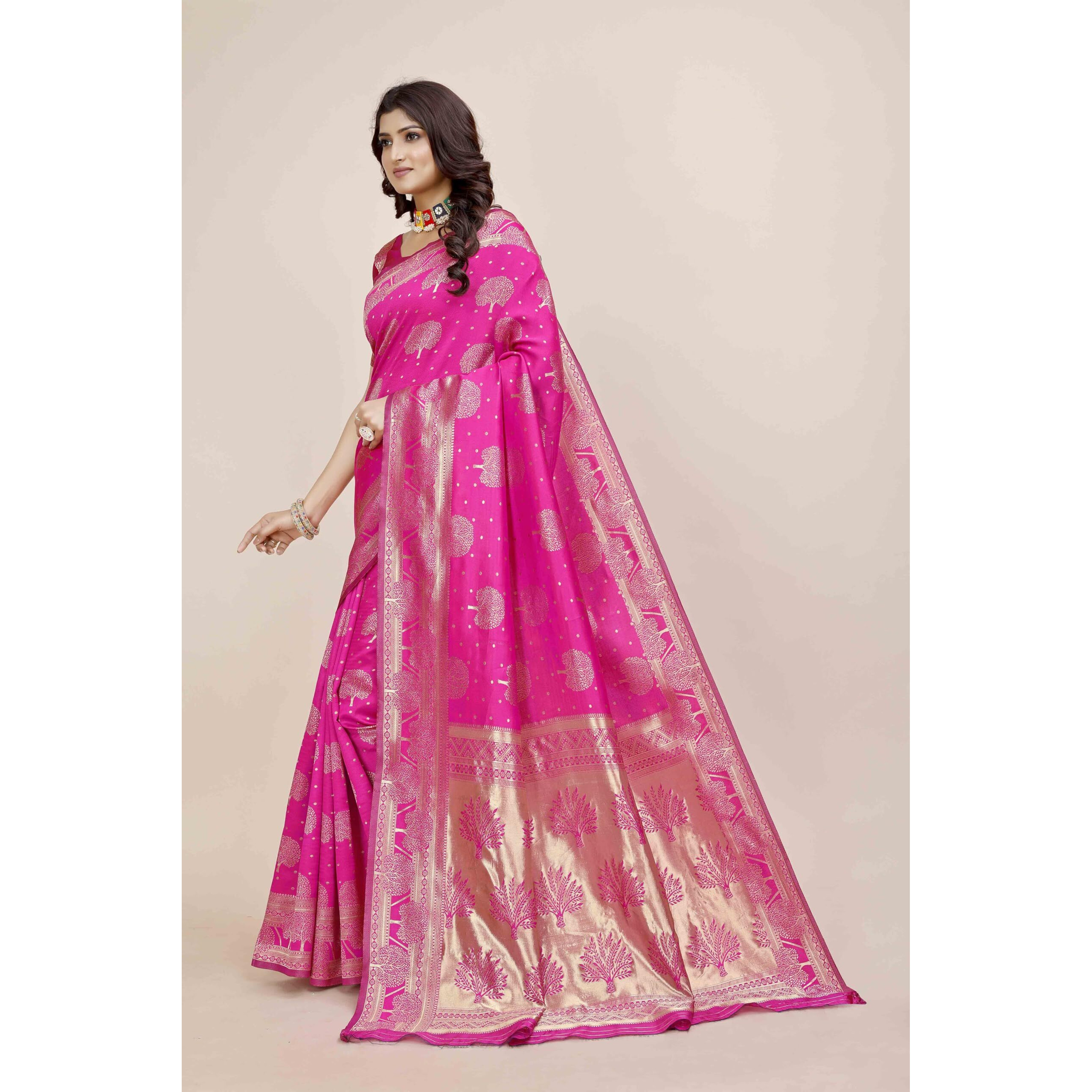 Shasmi Women's Banarasi Saree Pure Kanjivaram Silk Saree Soft New Ladies 2025 Design Wear Pattu Sarees Latest Party Sari Collections With Blouse Piece For Wedding Sadi (Pari-217 Rani)