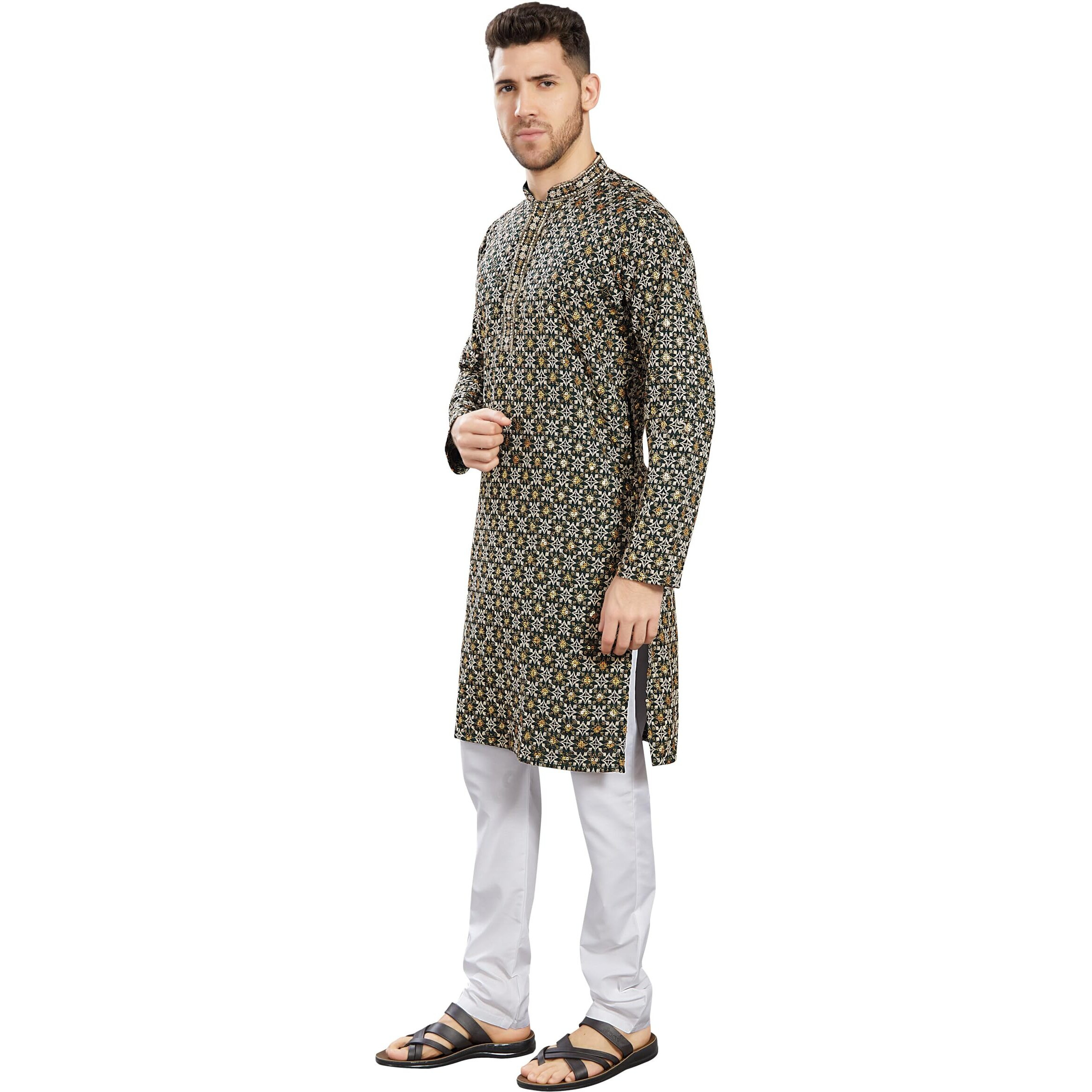 Divisive Men's Sequince Embroidered Cotton Blend Only Slim Fit Kurta (Dkrt751_L_Green)