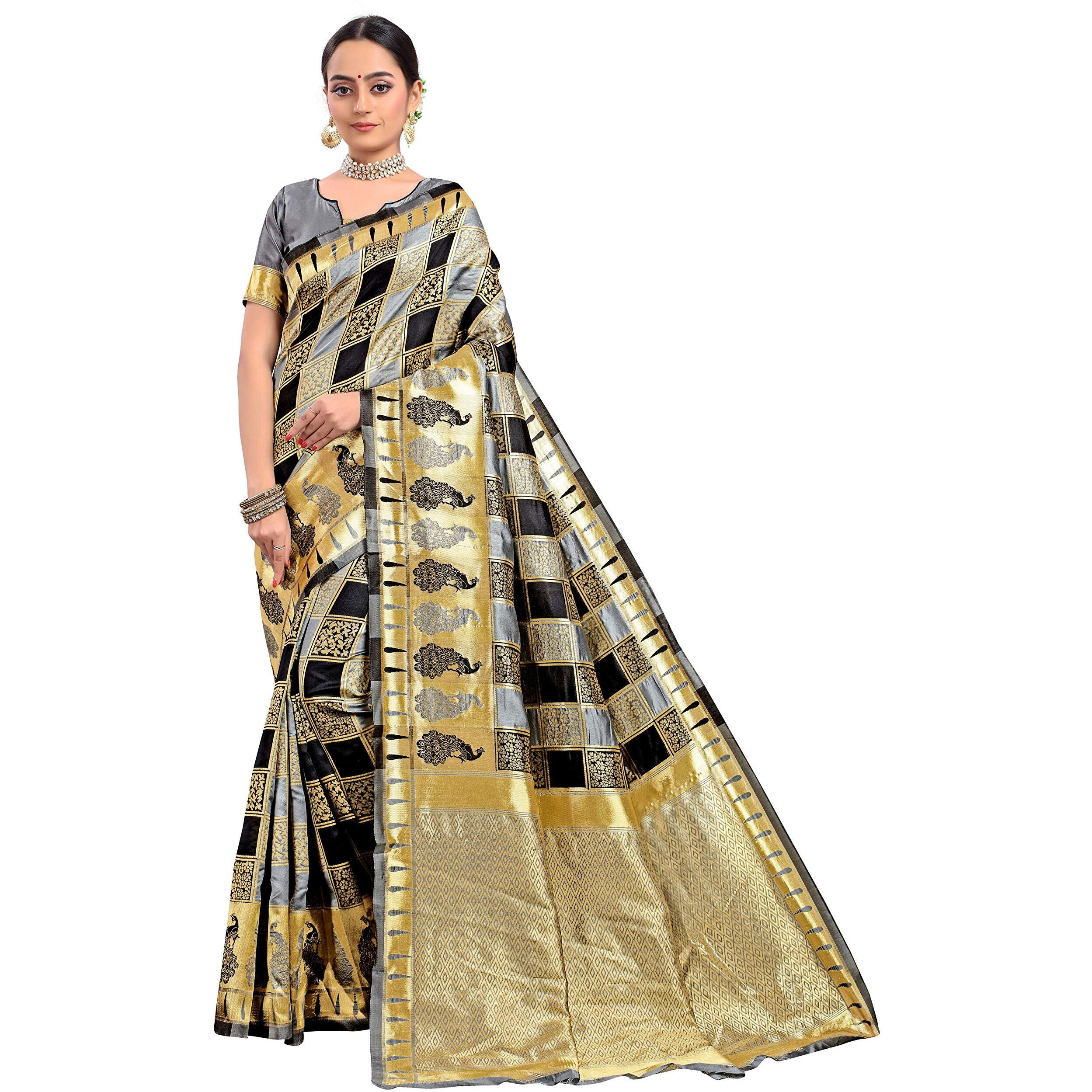 Glory Sarees Womens Banarasi Saree (Banarasi_Saree124_Grey)