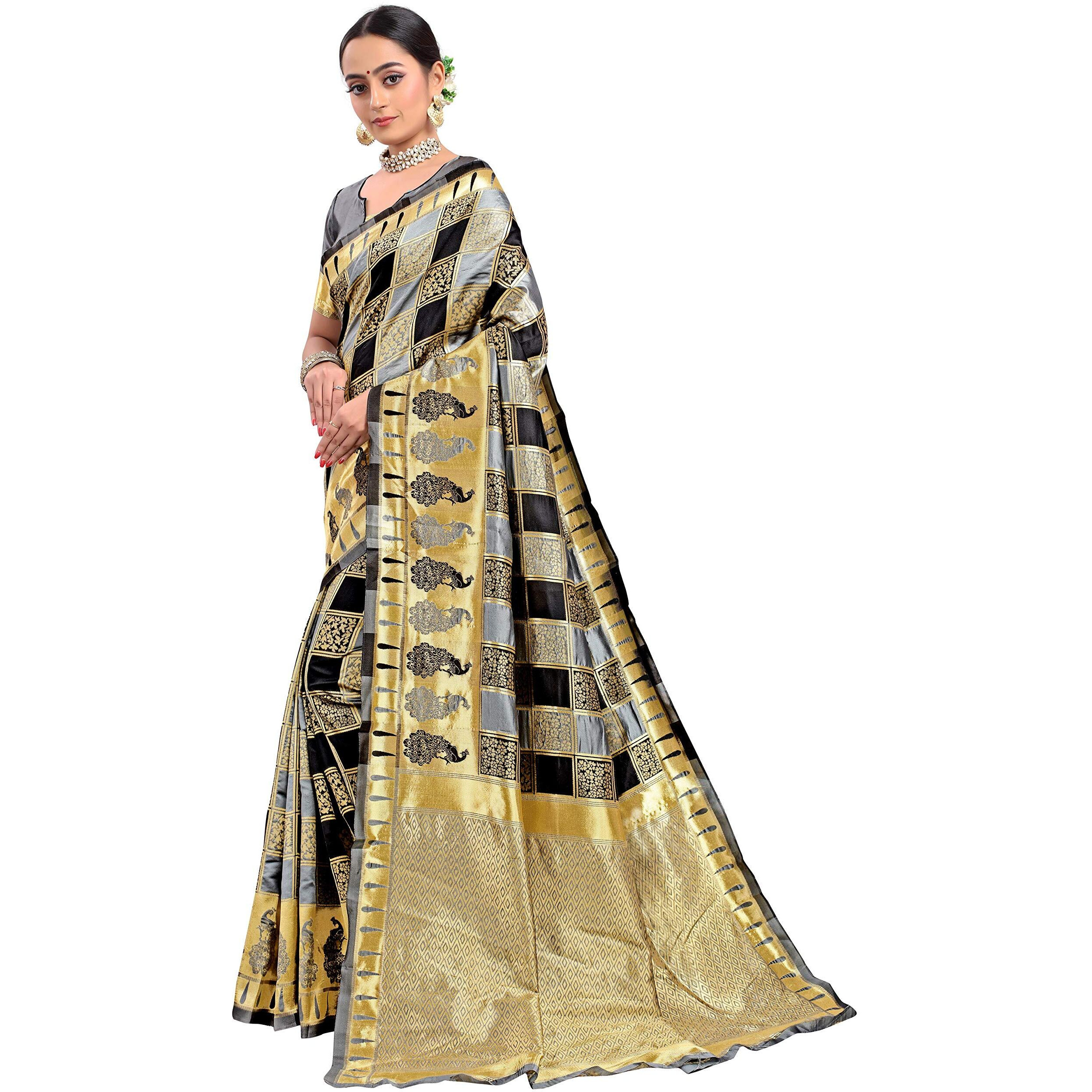 Glory Sarees Womens Banarasi Saree (Banarasi_Saree124_Grey)