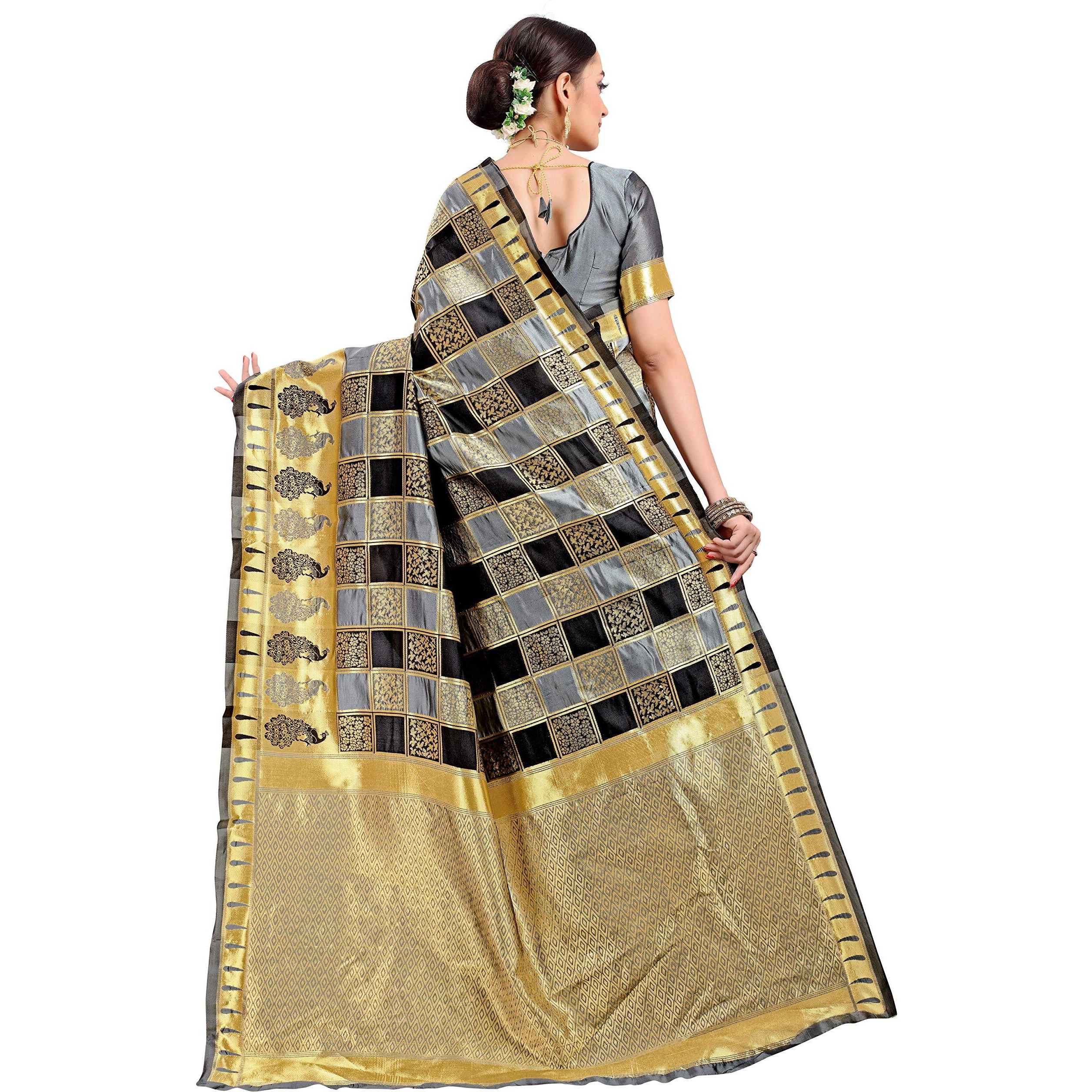 Glory Sarees Womens Banarasi Saree (Banarasi_Saree124_Grey)