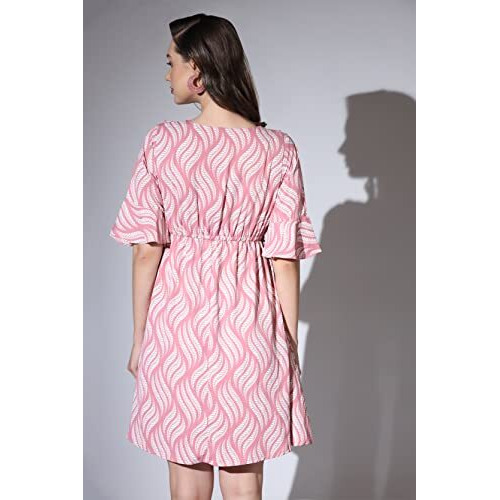 Greciilooks Western Dresses For Women| Crape Western Dress| Flared Dress For Girls| Half Sleeve Western Dress For Women| Dress Perfect For Outing| Short Dresses| Summer Wear (Xx-Large, Peach)