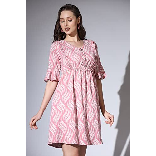 Greciilooks Western Dresses For Women| Crape Western Dress| Flared Dress For Girls| Half Sleeve Western Dress For Women| Dress Perfect For Outing| Short Dresses| Summer Wear (Xx-Large, Peach)