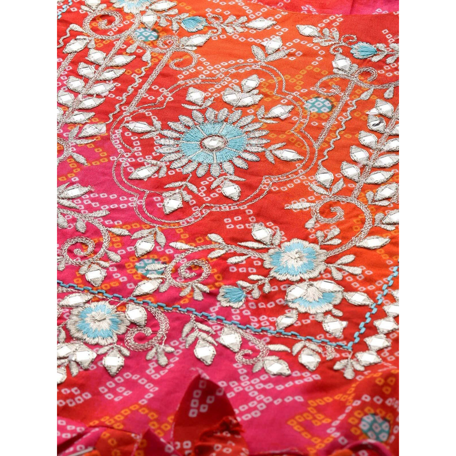 Ishin Women's Viscose Rayon Anarkali Embellished Kurta Kpram-6072_L_Red & Orange