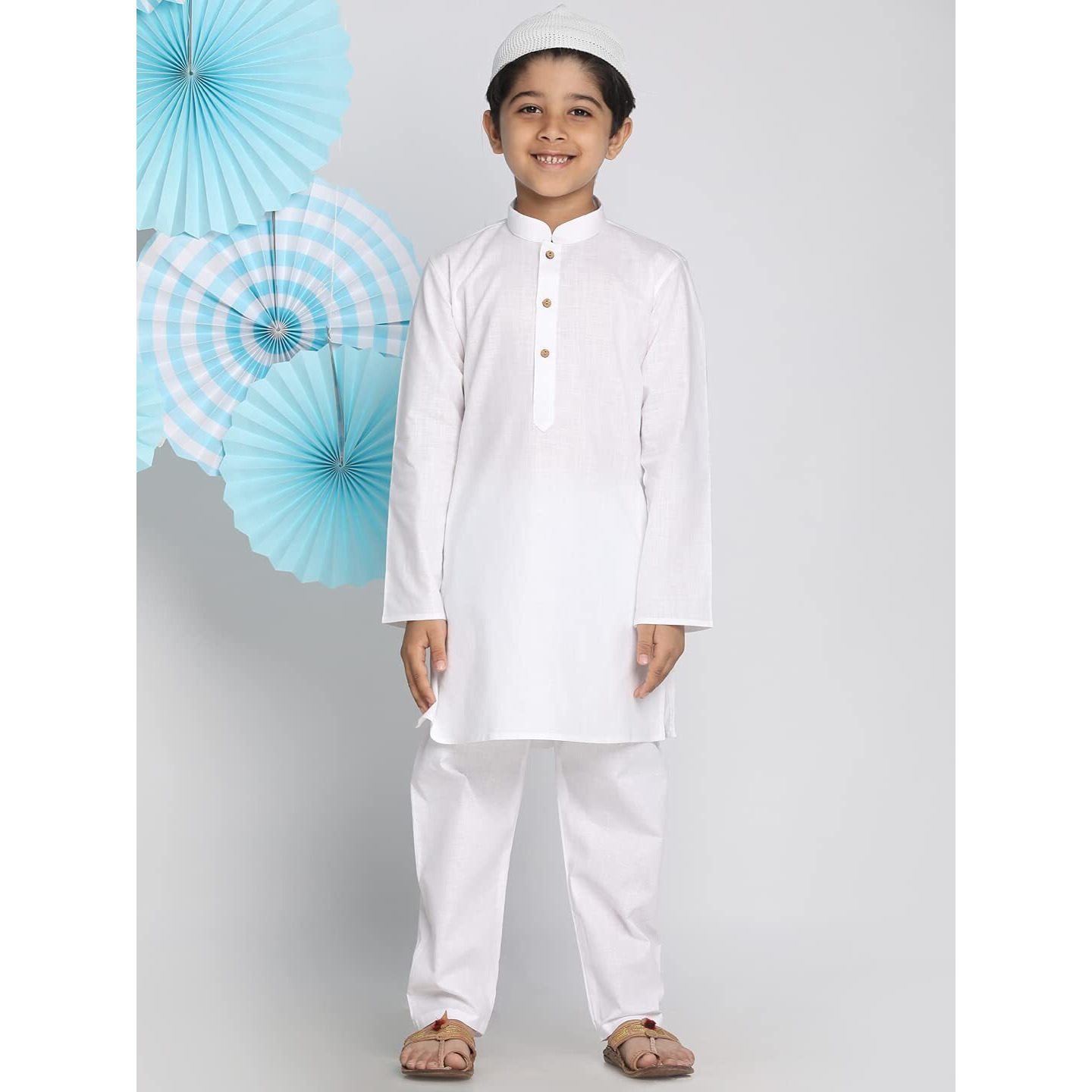 Vastramay Boys' White Kurta Pyjama Set (B1507)
