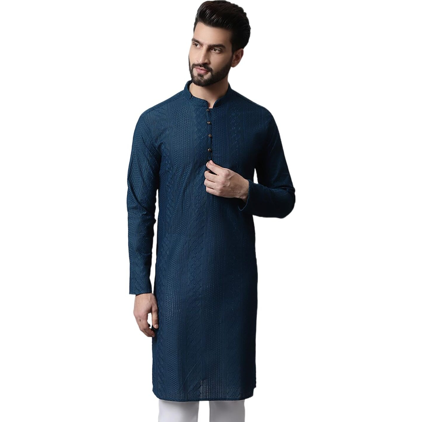 Jompers Men's Embroiderd Kurtas (Teal, L)