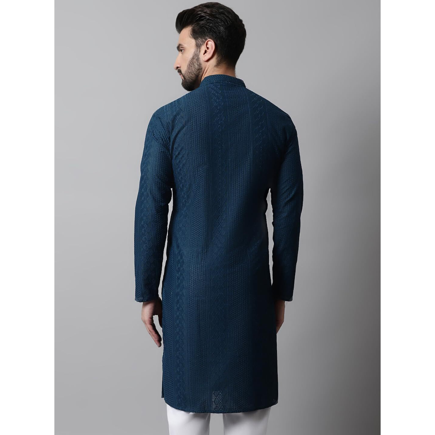 Jompers Men's Embroiderd Kurtas (Teal, L)