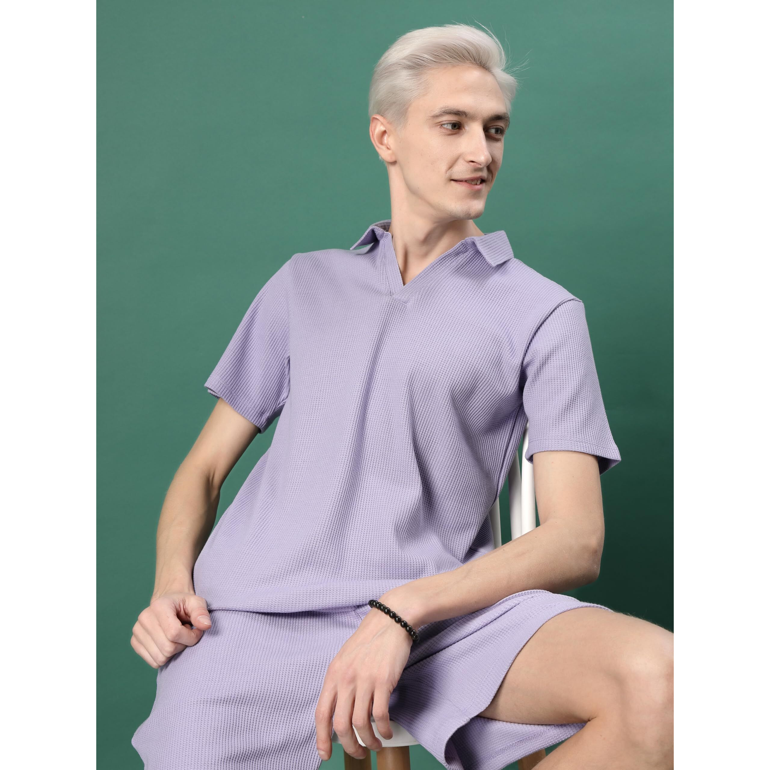 Rigo Waffle Knit Self Textured Co-Ord Set For Men's | Night Suit Set For Men's | Lounge-Wear Nightdress Pajama Set For Men's | Night Wear, Beach Wear, Vacation Wear