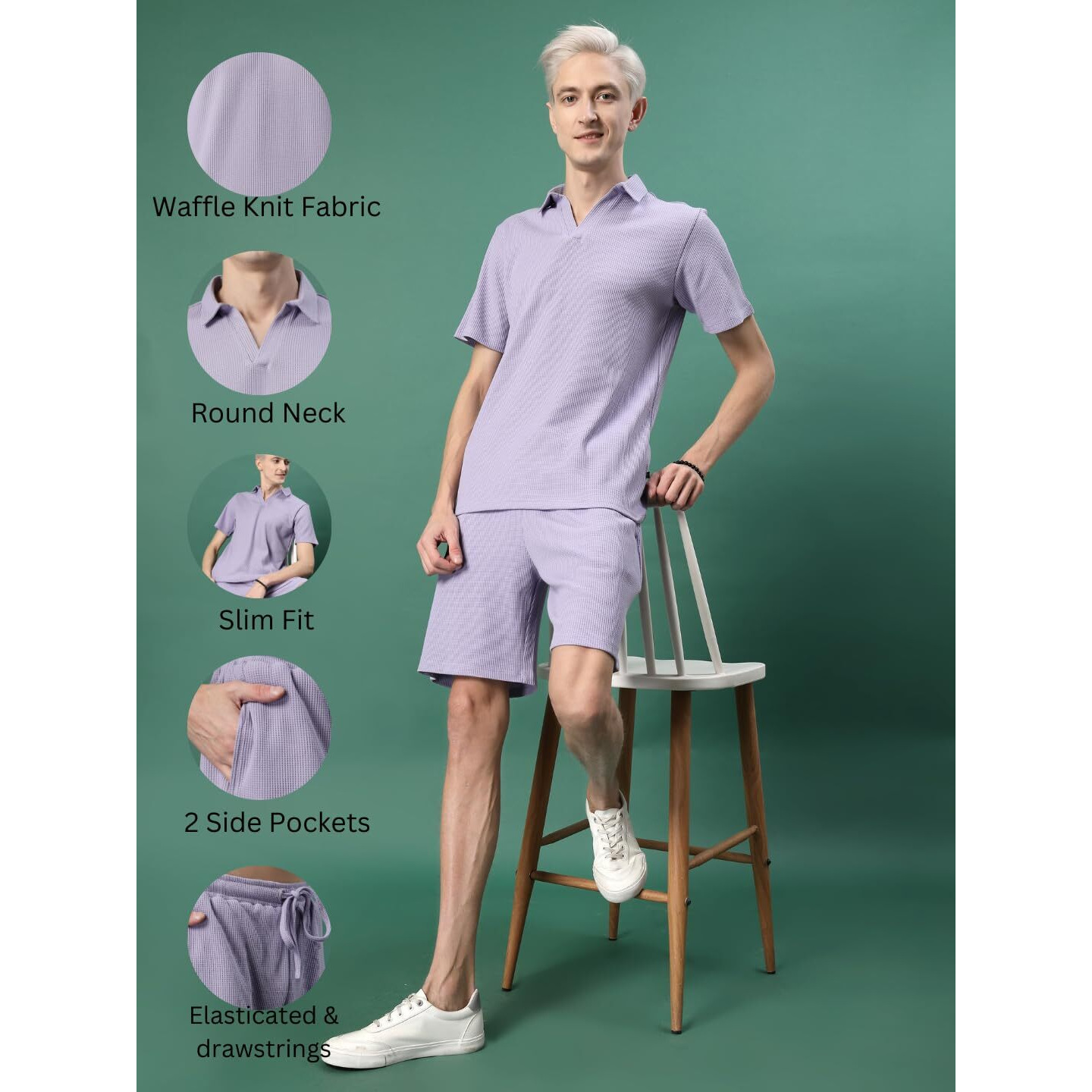 Rigo Waffle Knit Self Textured Co-Ord Set For Men's | Night Suit Set For Men's | Lounge-Wear Nightdress Pajama Set For Men's | Night Wear, Beach Wear, Vacation Wear