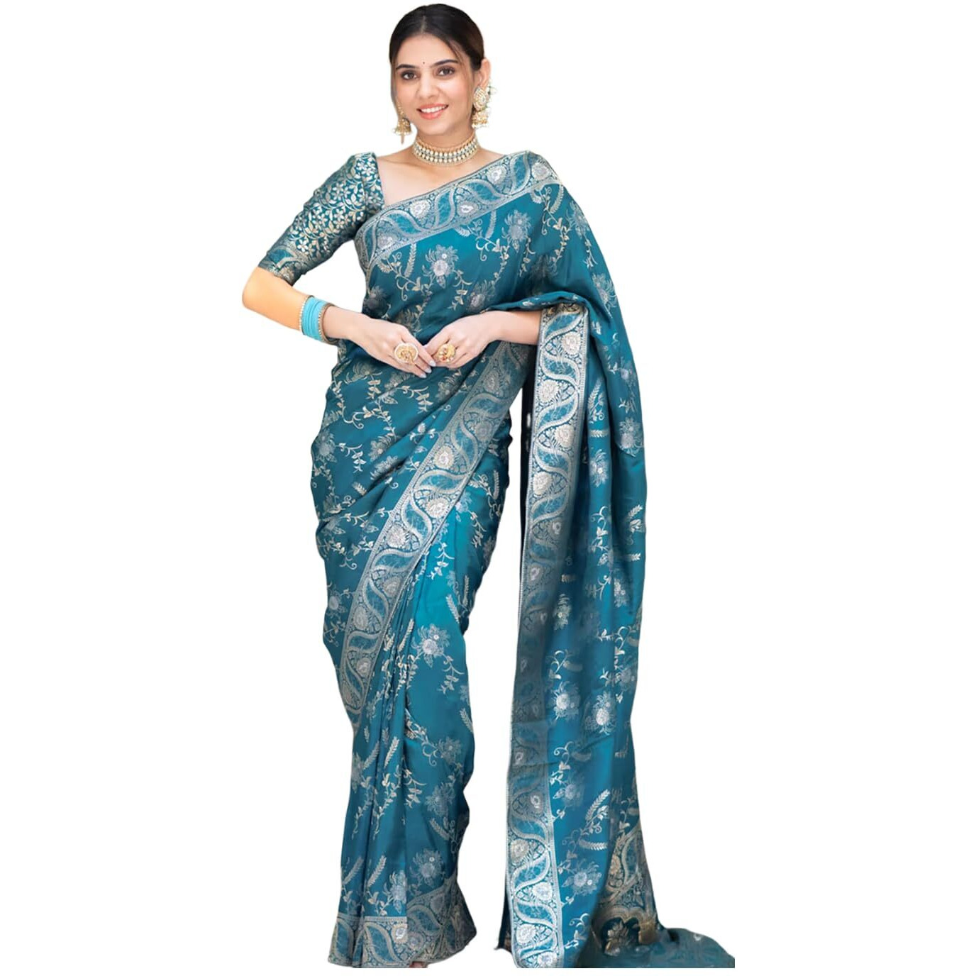 Satrani Women's Art Silk Jacquard Saree With Unstitched Blouse Piece (3584S359N_Blue)