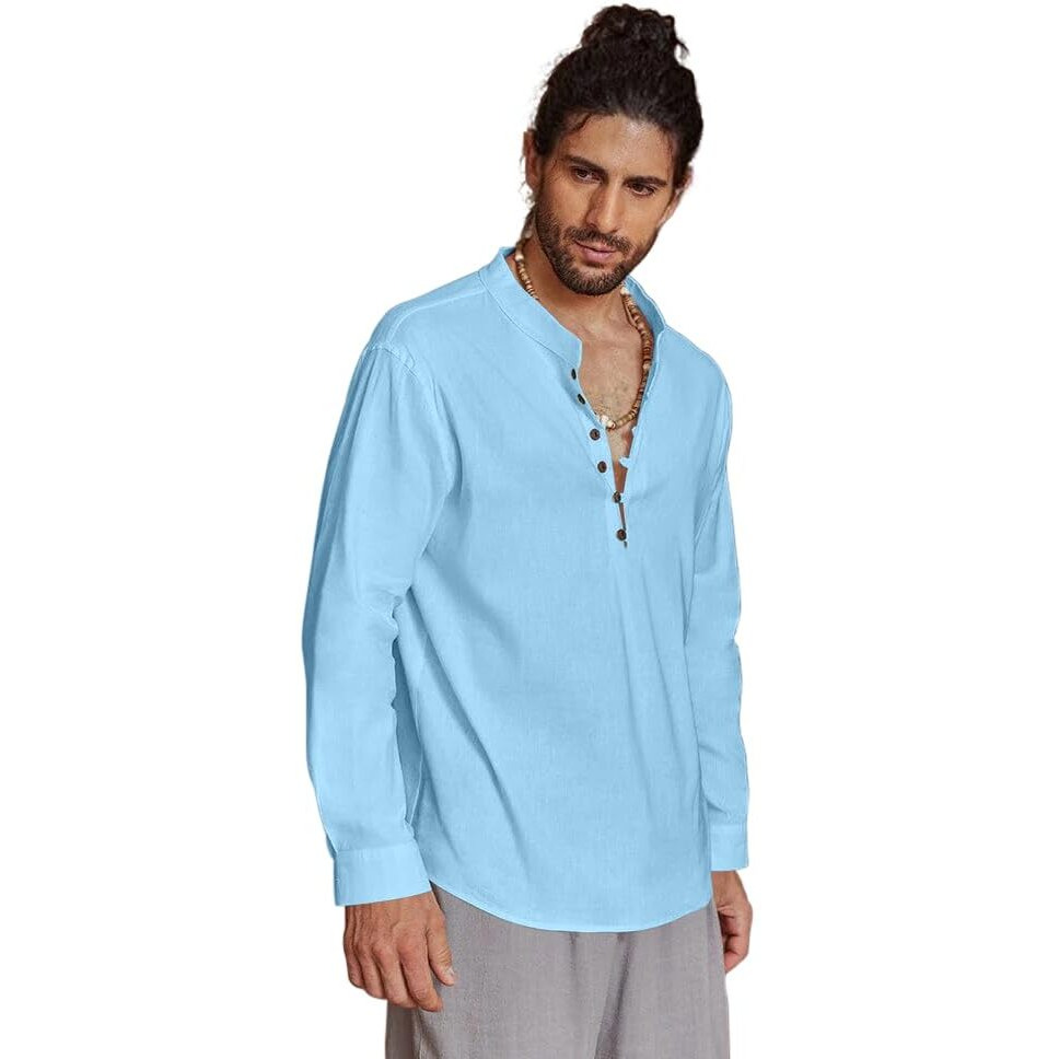 Royalscout Men's Cotton Solid Full Sleeve Short Kurta Shirt Sky
