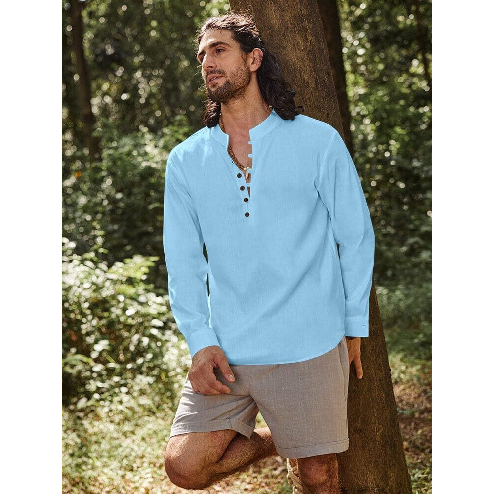 Royalscout Men's Cotton Solid Full Sleeve Short Kurta Shirt Sky