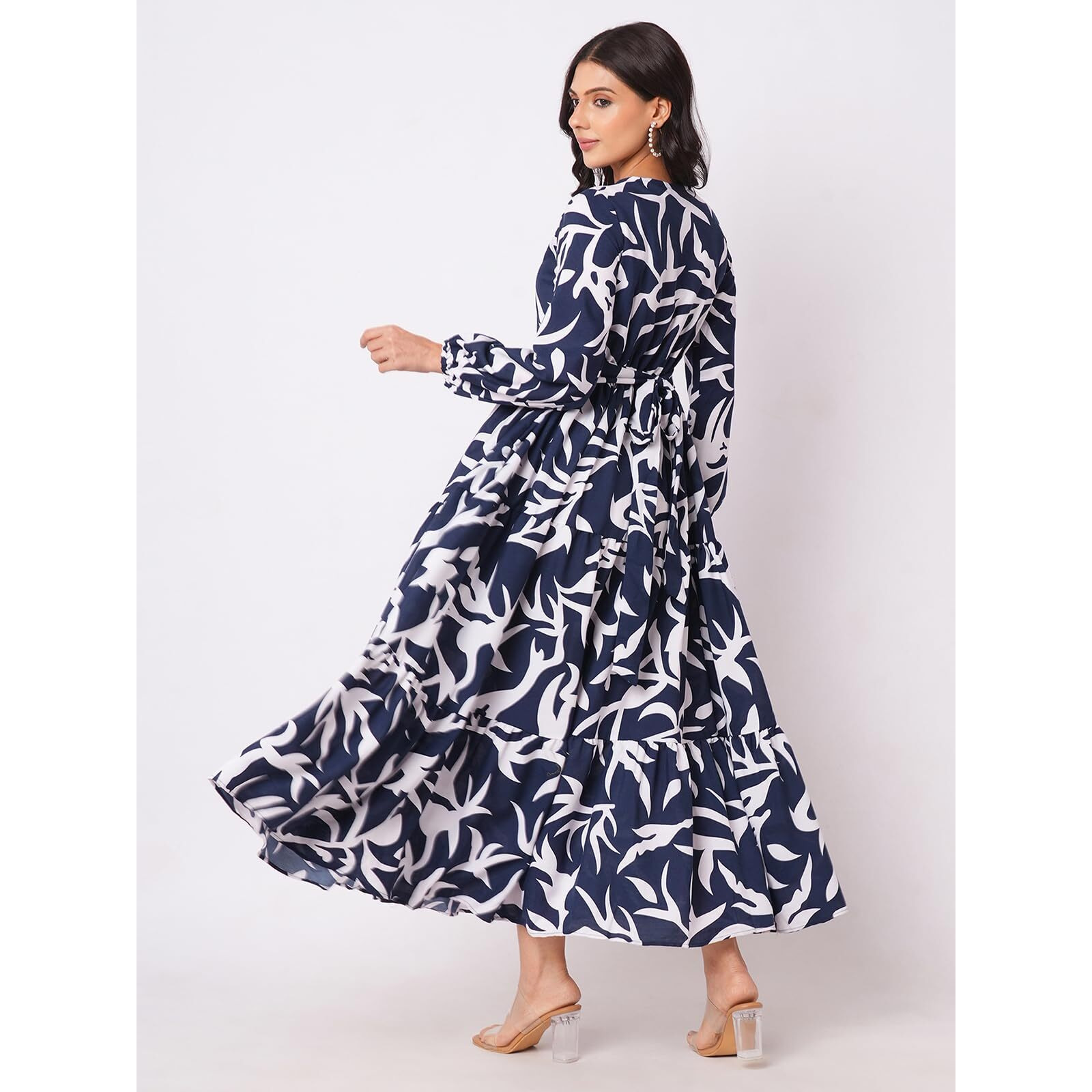 Selvia Women's Rayon Blend Maxi Dress (493Tk7616N-S_Dark Blue & White