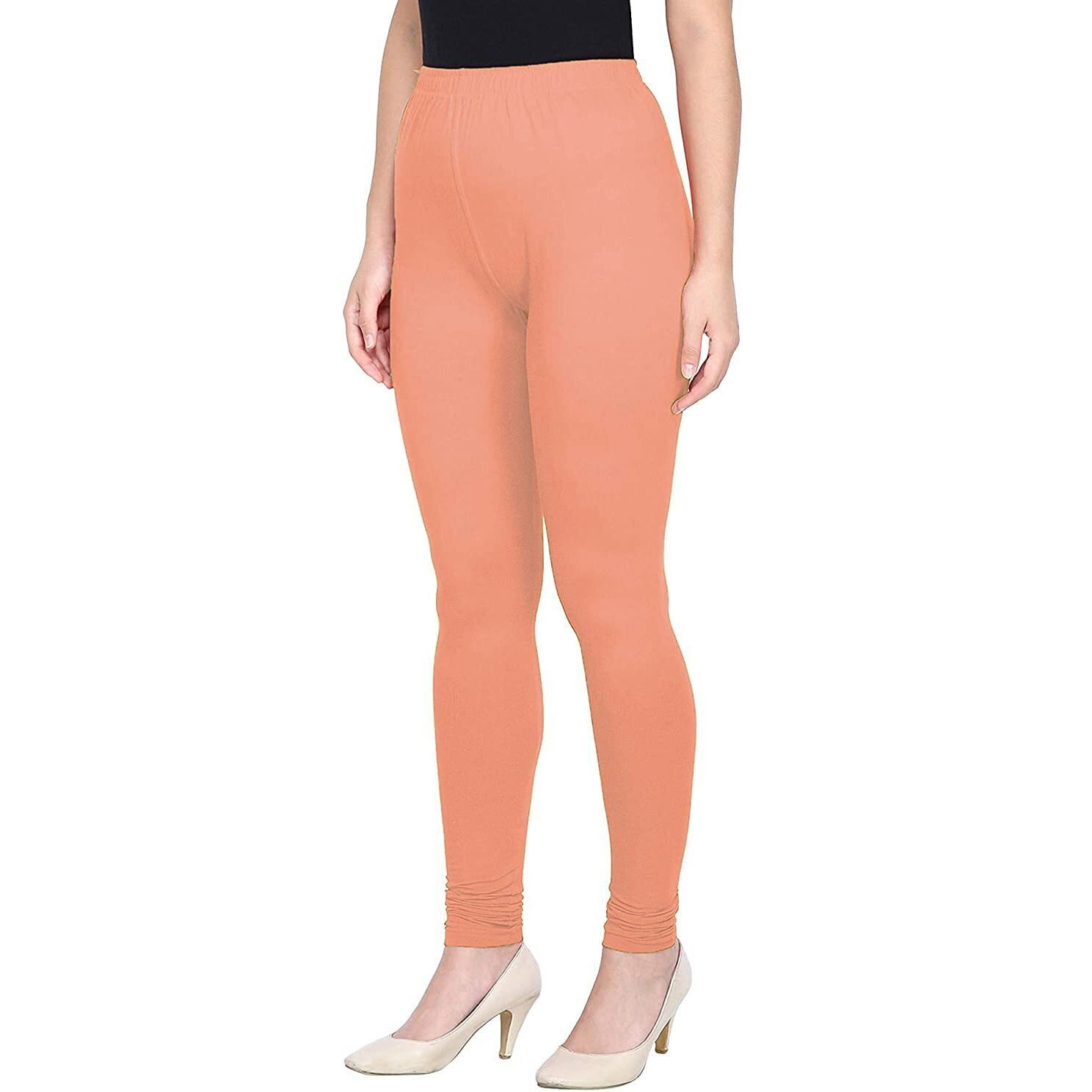 Shasmi Women's Stretch Leggings Chudidar Orange 52_Pastel Peach_M