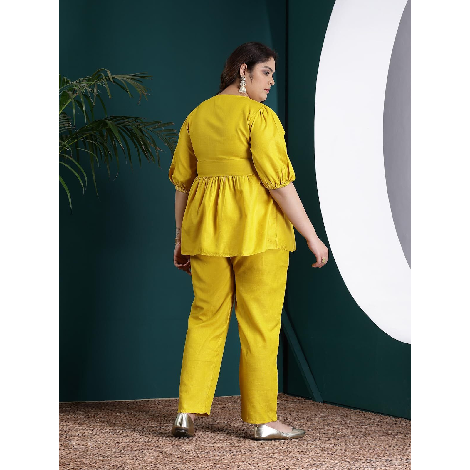 Stylum Plus Size Women Embroidered Cotton Blend Co-Ord Set (Csmangoplus48_Mustard, 4Xl)