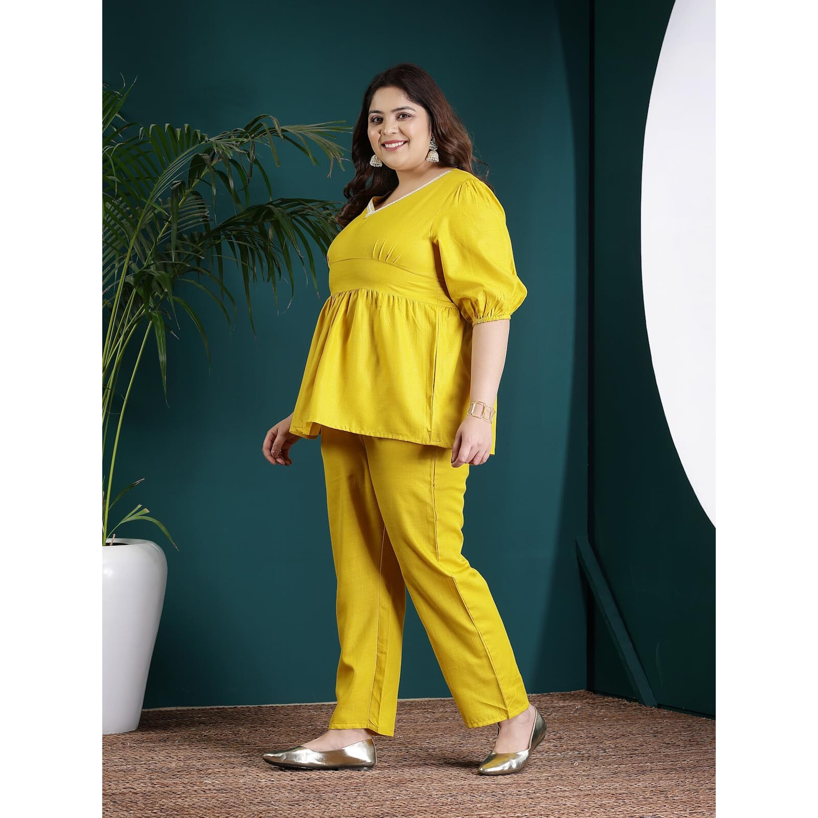 Stylum Plus Size Women Embroidered Cotton Blend Co-Ord Set (Csmangoplus48_Mustard, 4Xl)