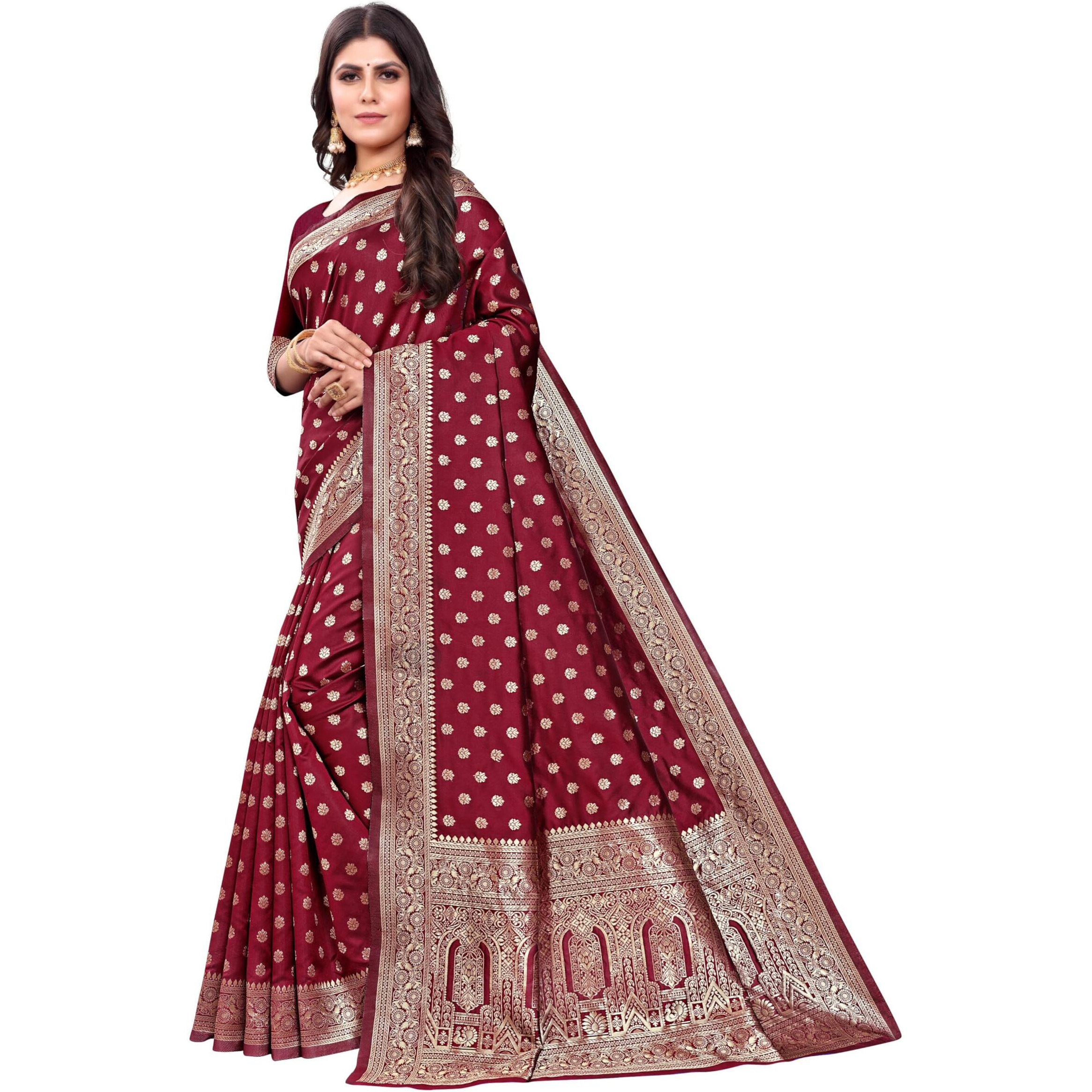Sugathari Women's Banarasi Saree Pure Kanjivaram Silk Saree Soft New Ladies 2023 Design Wear Pattu Sarees Latest Cotton Party Sari Collections With Blouse Piece For Wedding Sadi (Sam Pari-124 Maroon)