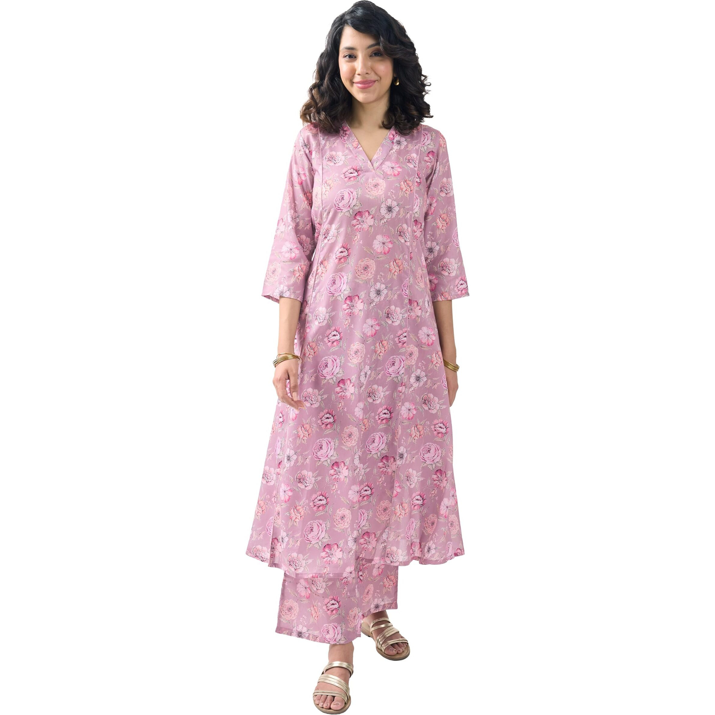Toochki Dress For Women | Women Dress | Two Piece Dress For Women | Dresses For Women | Dress For Women Stylish | Light Pink Floral Printed Dress | Rayon Dress (Tkcbl-Ry-326-Pk-Dr Parent)