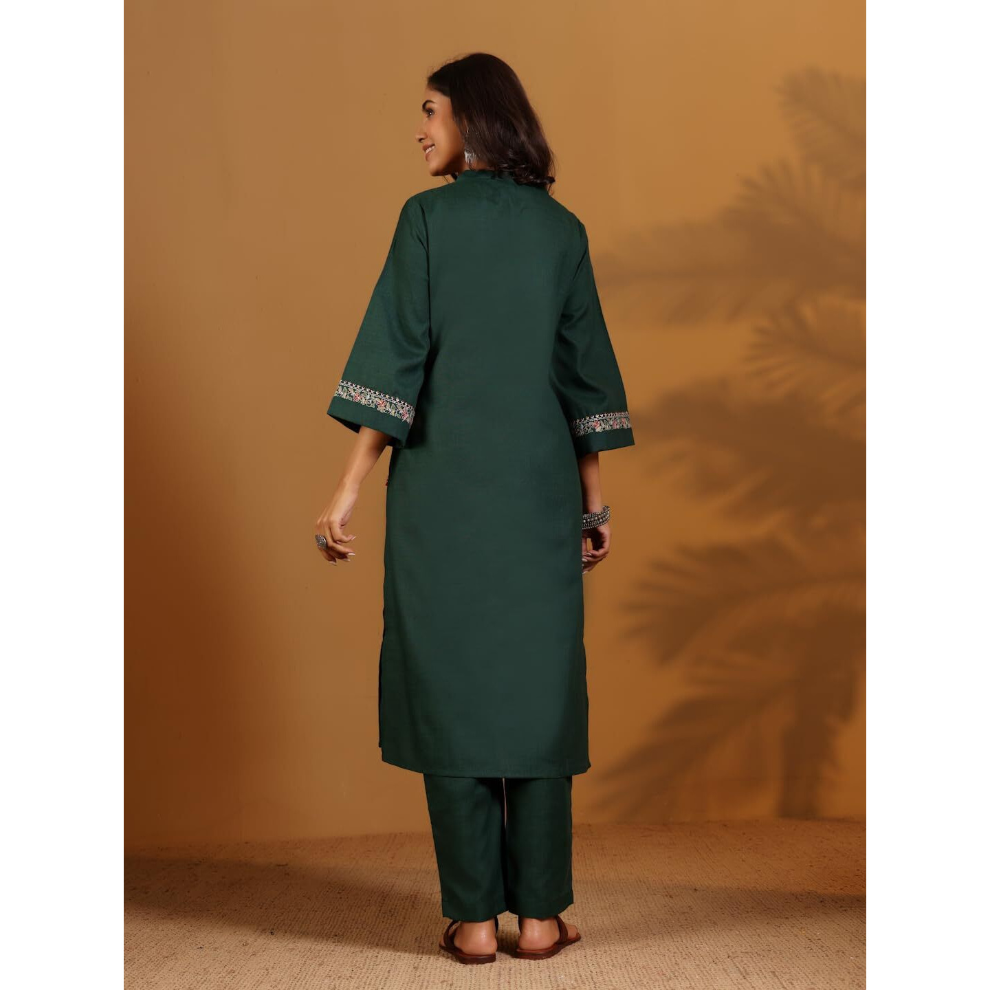 Varanga Thread Embroidered With Pleated Deatialing Flared Sleeve Kurta With Trouser Green