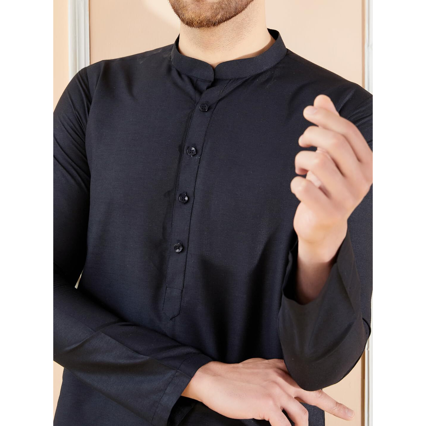 See Designs Men Full Sleeve Mandarin Collar Side Slit Black Cotton Solid Straight Kurta With Matching Pyjama - Sdkt2411-15Xxl