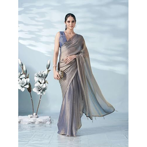 Womanista Women's Poly Chiffon Two Tone Saree (Ti6721_Blue)