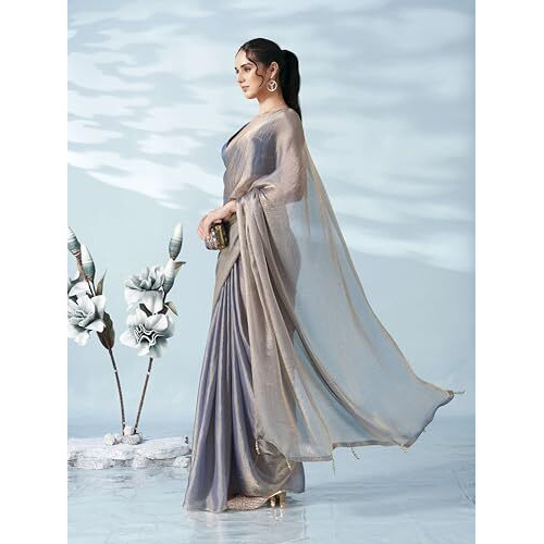 Womanista Women's Poly Chiffon Two Tone Saree (Ti6721_Blue)