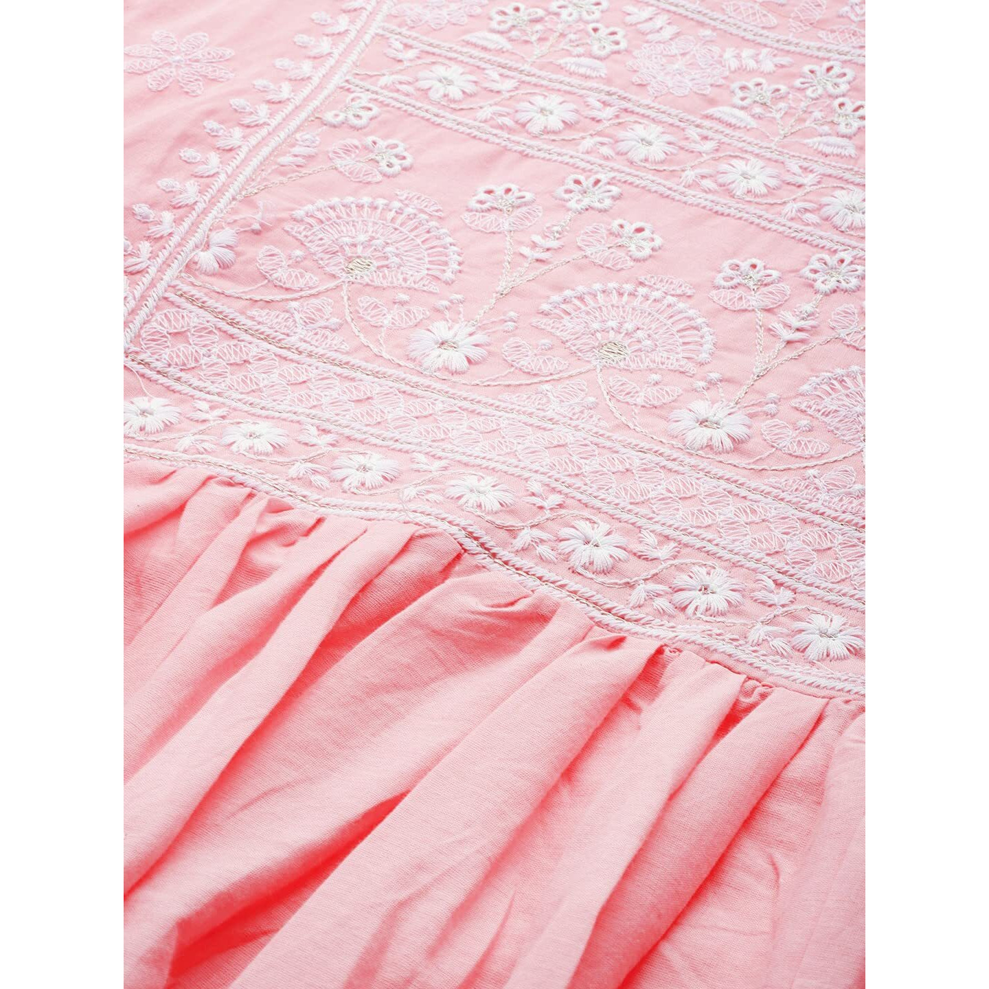 Anubhutee Women's Cotton Pink Yoke Embroidered Ethnic Dress