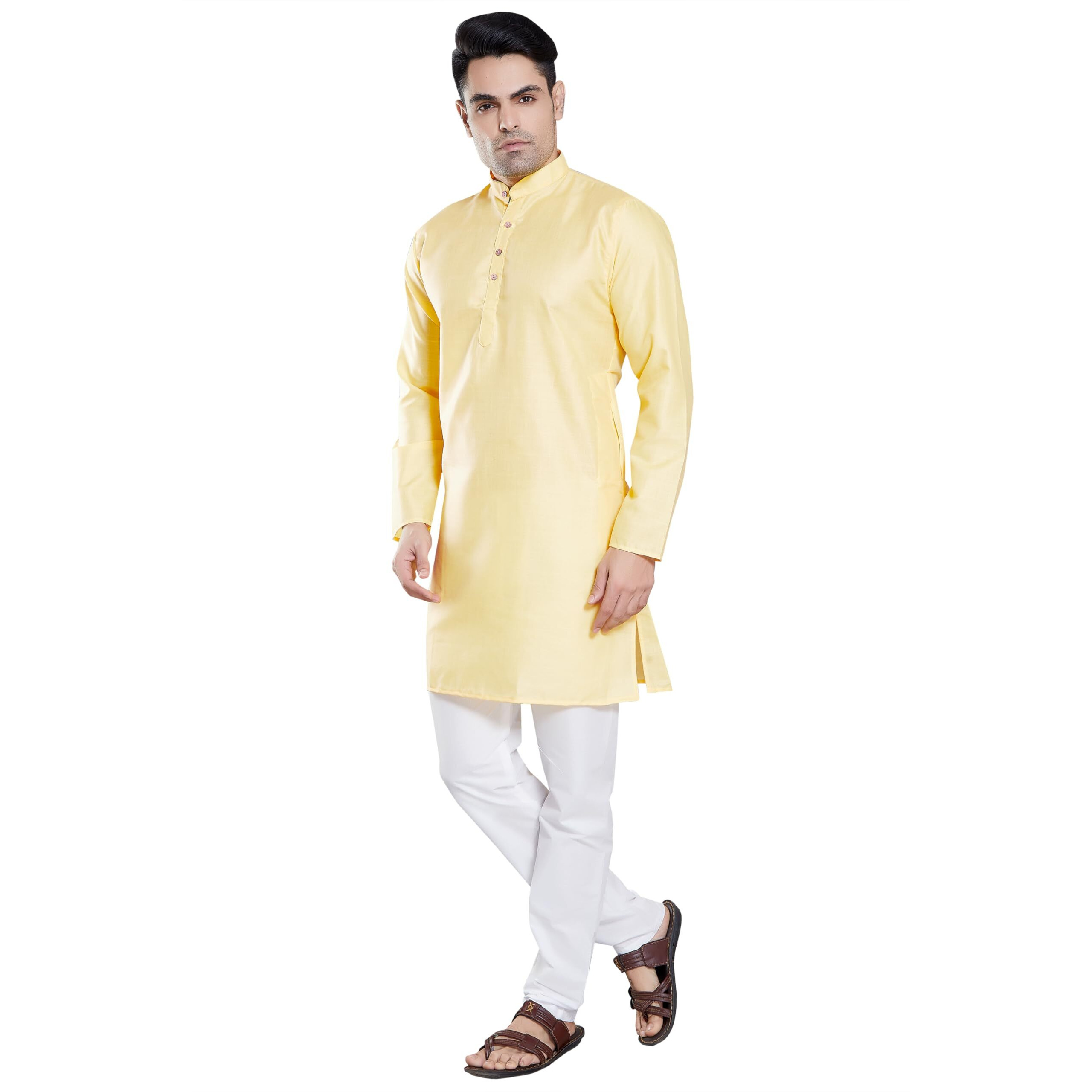 Divisive Men's Plain Cotton Blend Linen Slim Fit Kurta Pyjama Set (Dkrt69_M_Ivory)