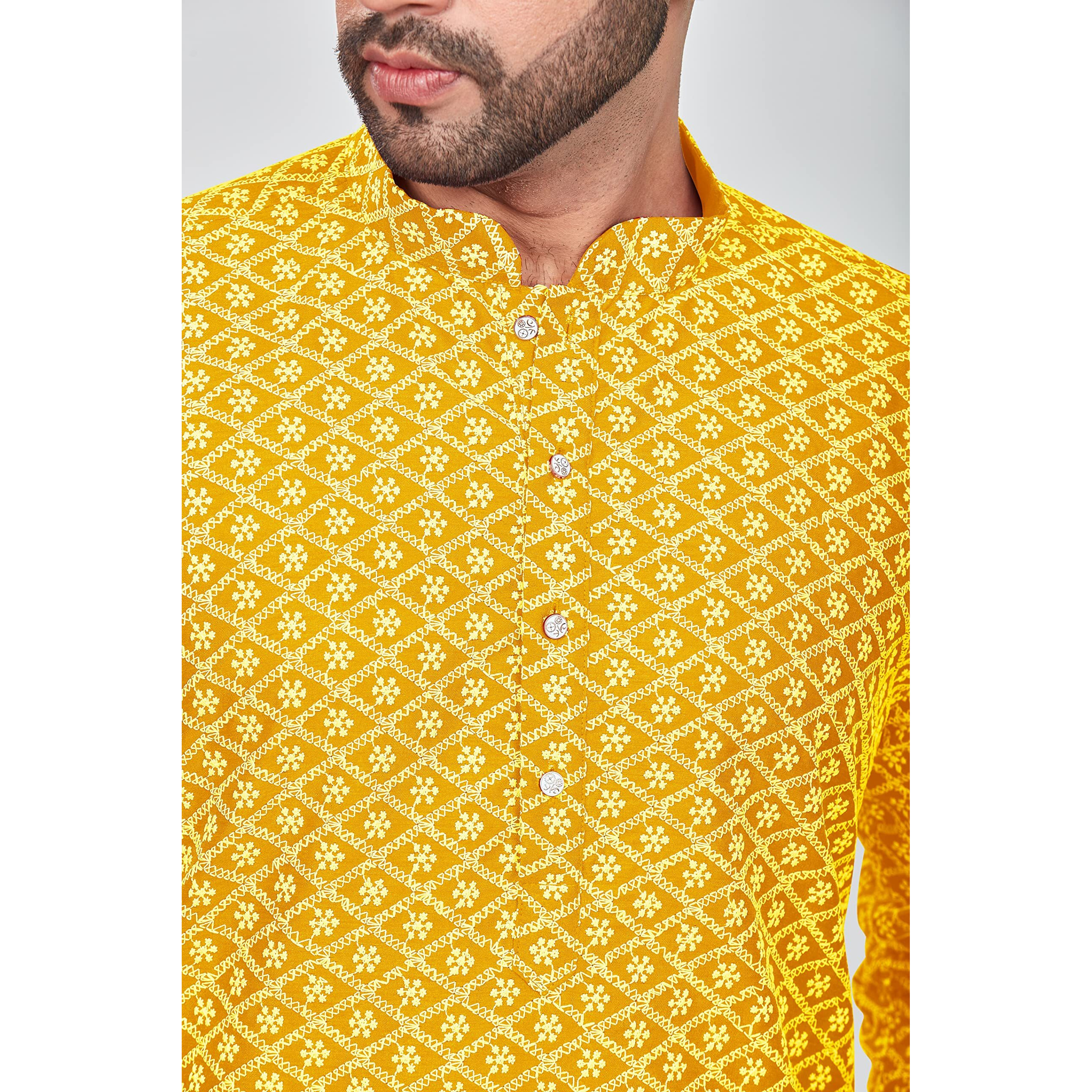 Be Active Men's Cotton Embroidered Lucknowi Yellow Kurta Set || Men's Kurta Pajama || Men's Kurta Pajama Set || Kurta Pajama For Men (Rfsk0013 13 Set L)