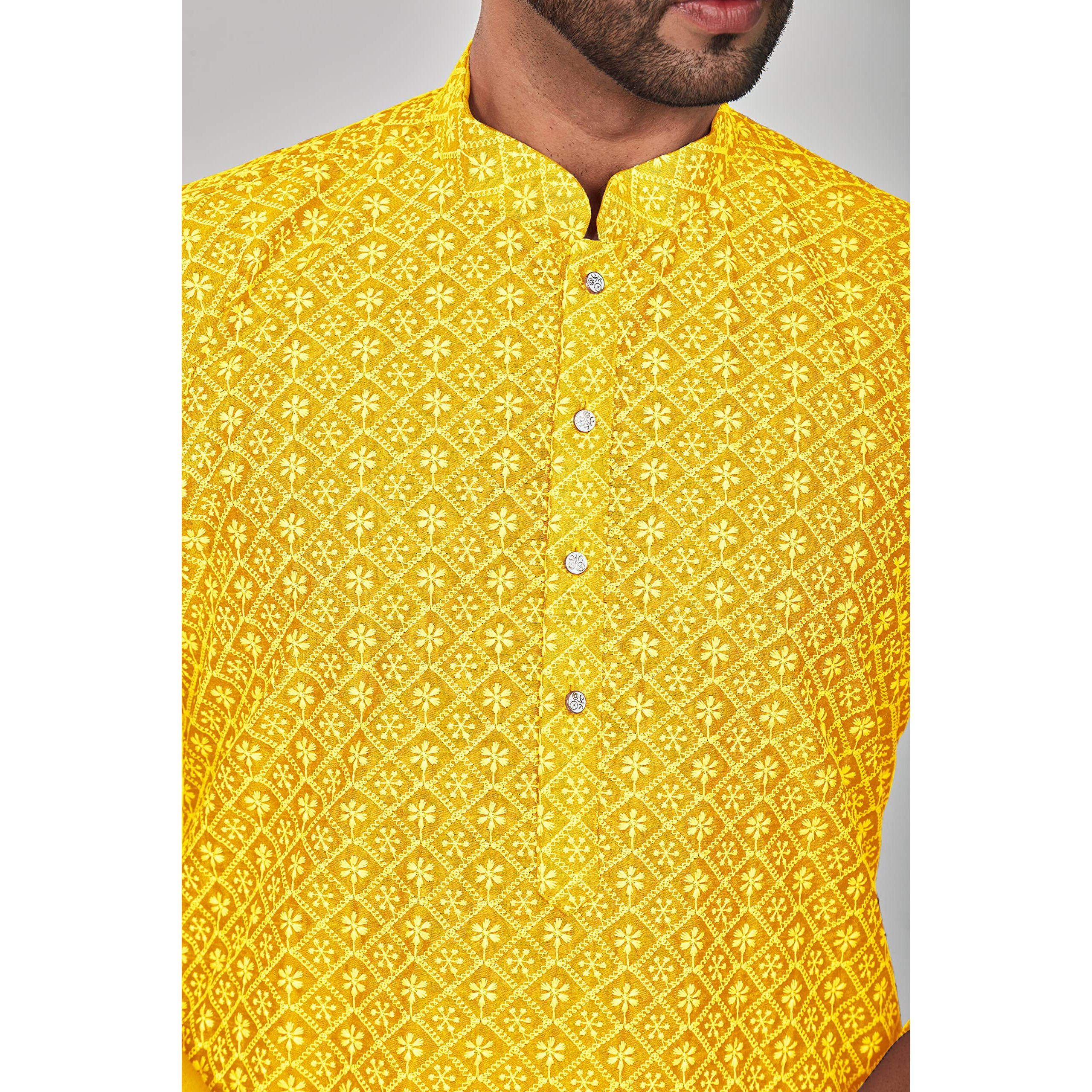 Be Active Men's Cotton Embroidered Lucknowi Yellow Kurta Set || Men's Kurta Pajama || Men's Kurta Pajama Set || Kurta Pajama For Men (Rfsk0013 13 Set L)
