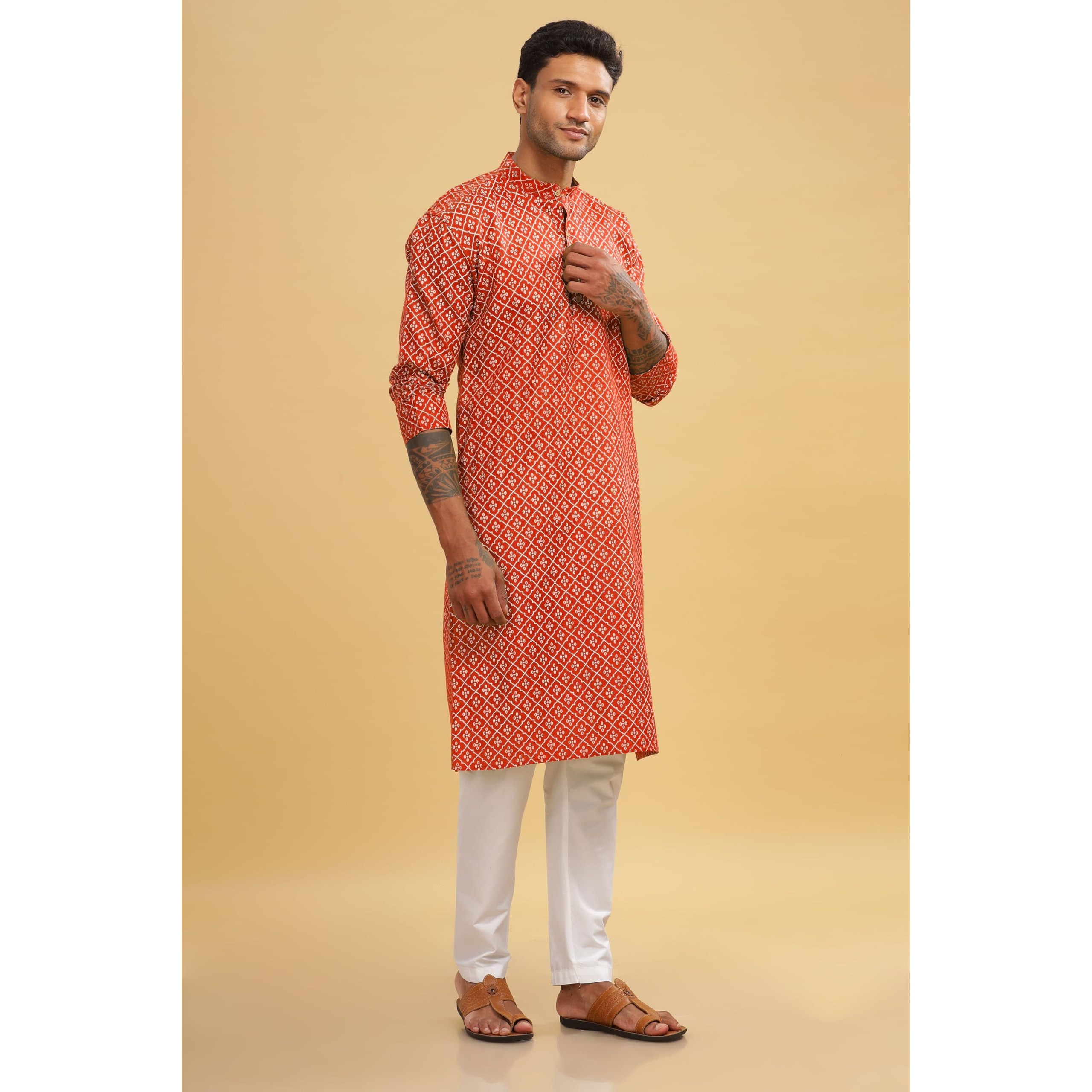 Be Active Men's Traditional Printed Full Sleeves Cotton Kurta For Wedding (C-Rf0061 Kr 2 S) Red