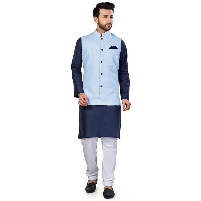 Be Active Men's Solid Linen Blend Kurta Pyjama 3 Piece Set || Men Kurta Pajama With Modi Jacket || Kurta Pajama Nehru Jacket For Men (N-Rfset0007-1-Xxl)