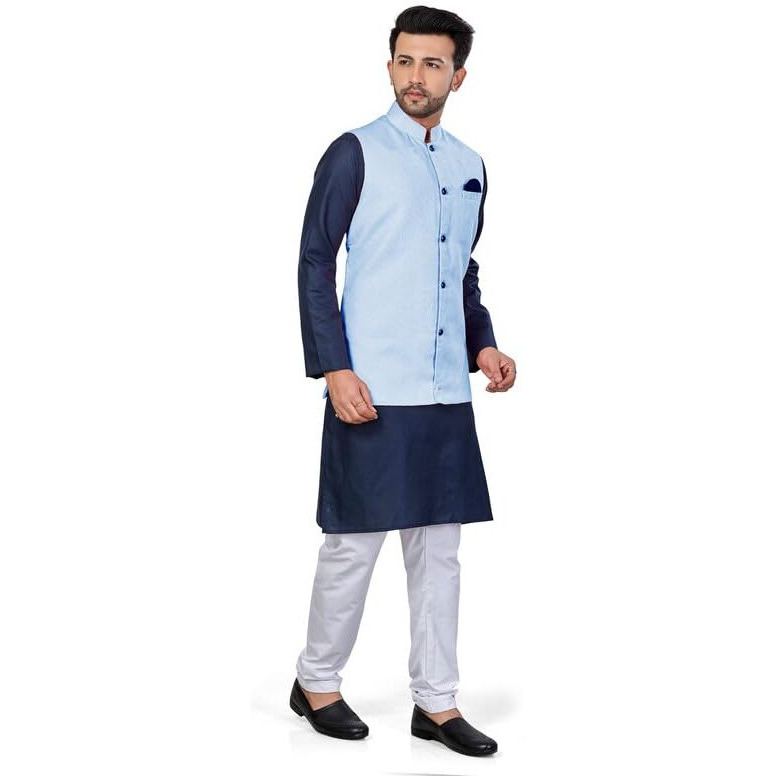 Be Active Men's Solid Linen Blend Kurta Pyjama 3 Piece Set || Men Kurta Pajama With Modi Jacket || Kurta Pajama Nehru Jacket For Men (N-Rfset0007-1-Xxl)