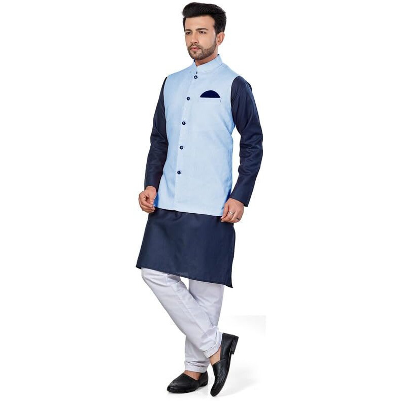 Be Active Men's Solid Linen Blend Kurta Pyjama 3 Piece Set || Men Kurta Pajama With Modi Jacket || Kurta Pajama Nehru Jacket For Men (N-Rfset0007-1-Xxl)