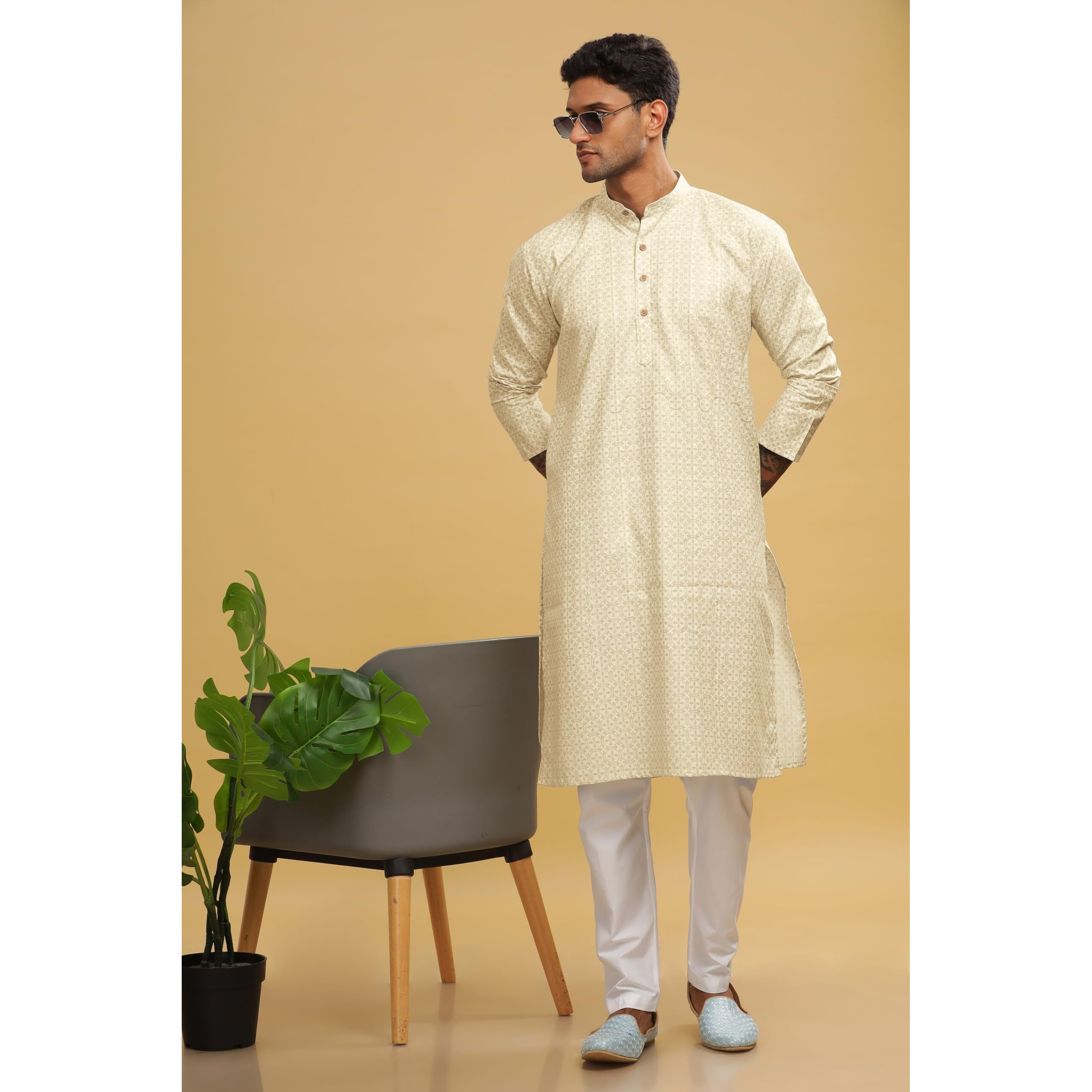 Be Active Men's Printed Yellow Kurta Set || Men Kurta Pajama || Men Kurta Pajama Set || Kurta Pajama For Men (C-Rf0052 Set 2 S)