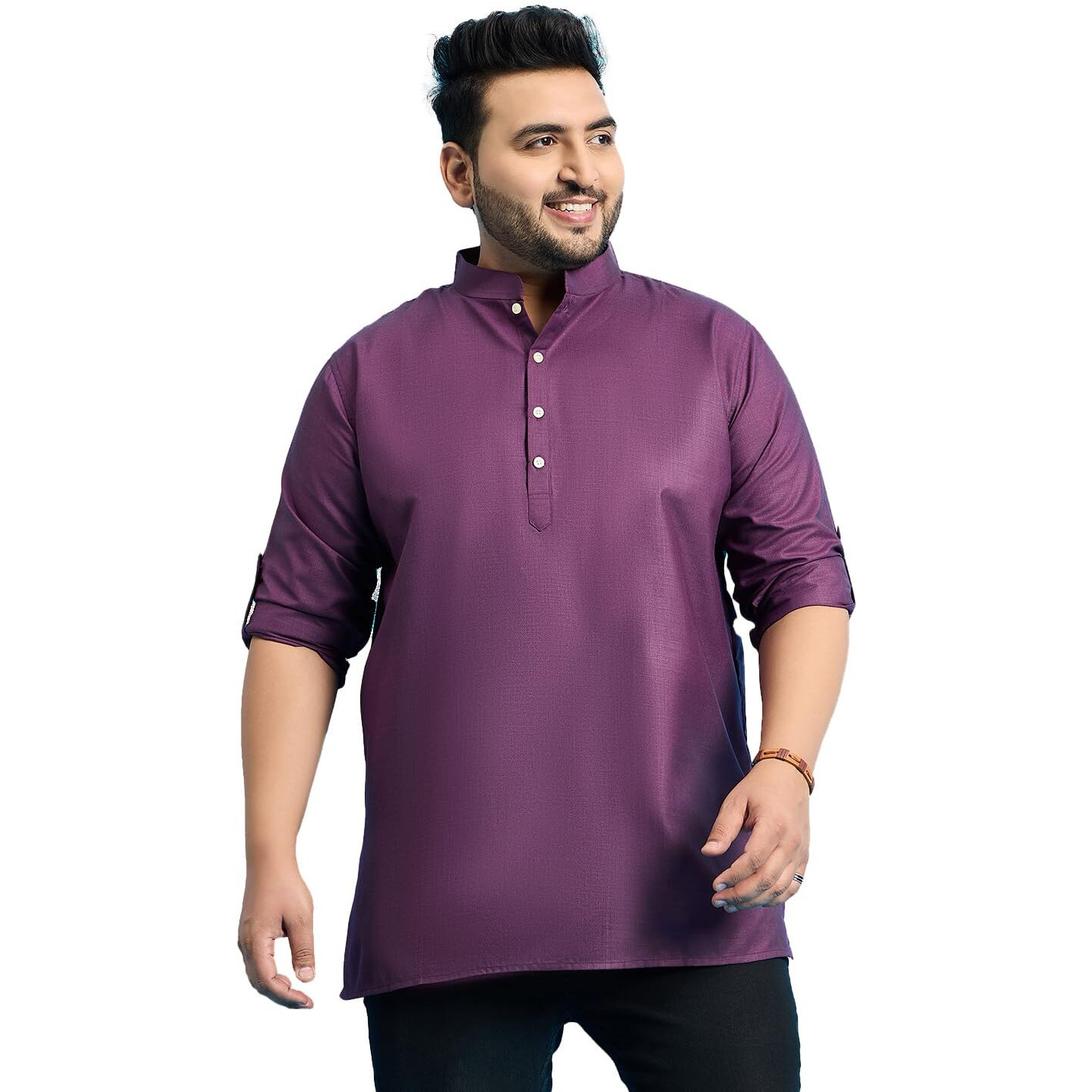 Bigbanana Plus Size Men's Regular Fit Solid Short Kurta (Pollan-Purple,Purple,7Xl)